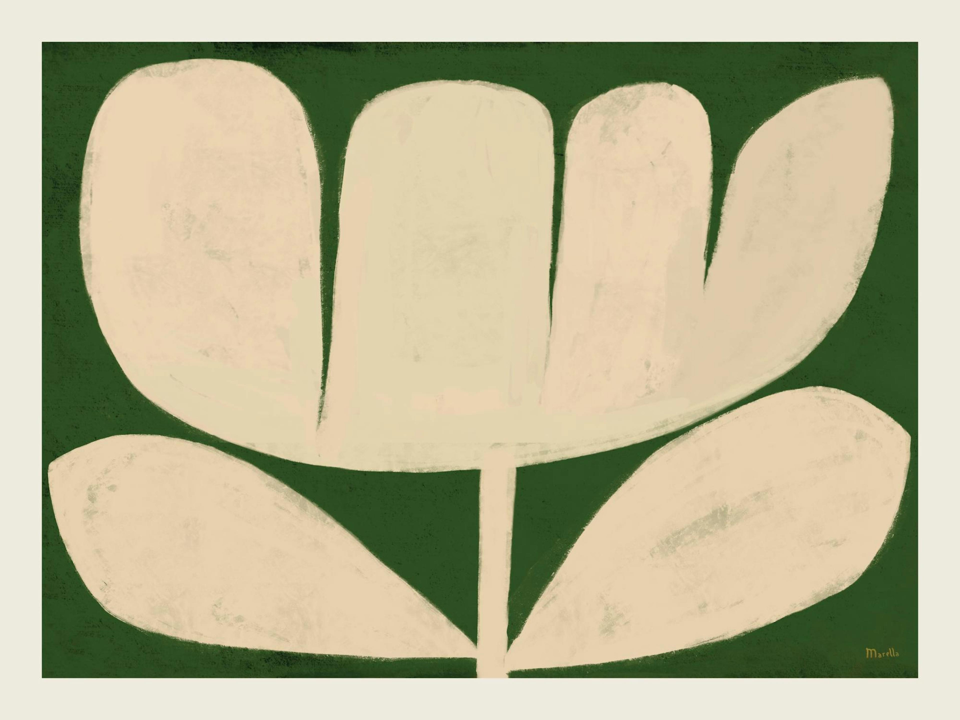Affiche de fleur abstraite avec des pétales beiges sur fond vert foncé