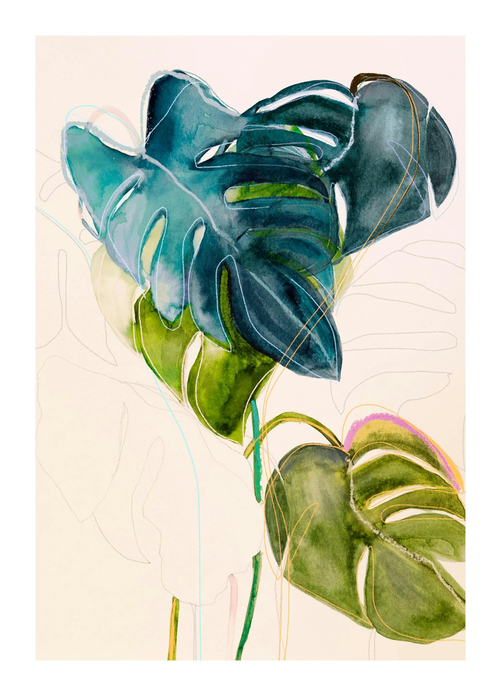 Leigh Viner - Blue Monstera Poster (50x70 cm)