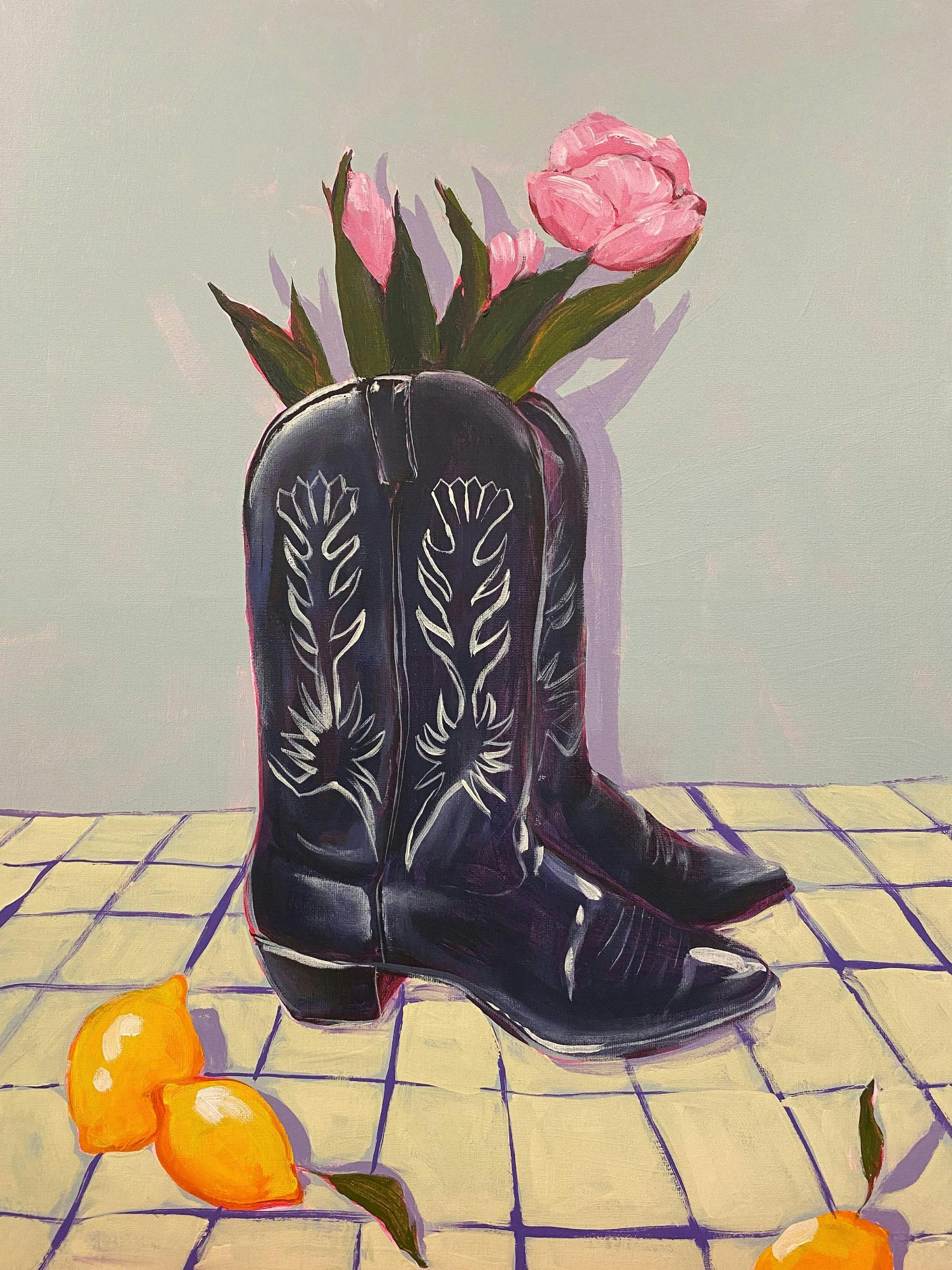 Lindsey Cherek Still Life with Tulips in Boots Poster Desenio