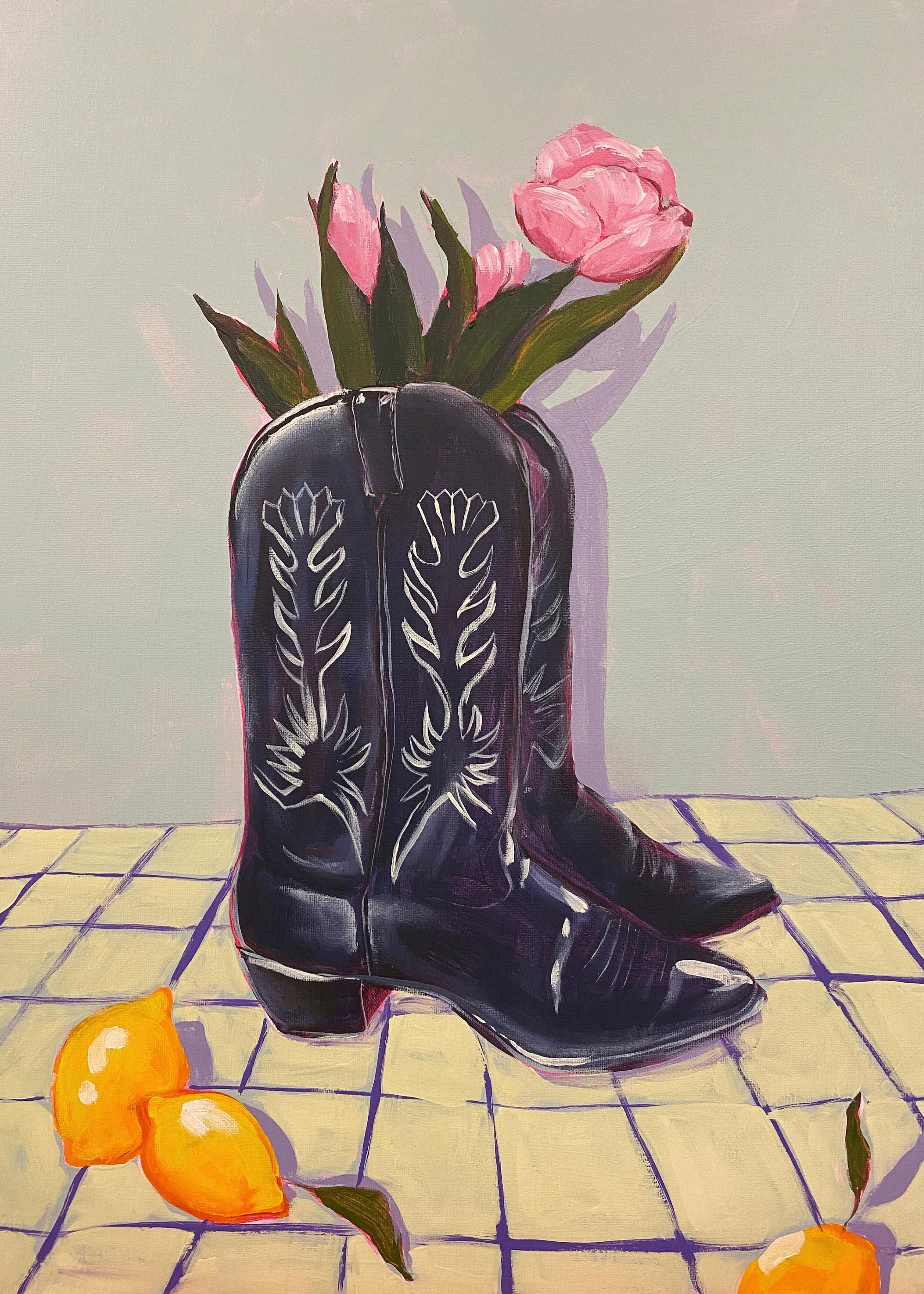 Lindsey Cherek - Still Life with Tulips in Boots Print | Art Poster