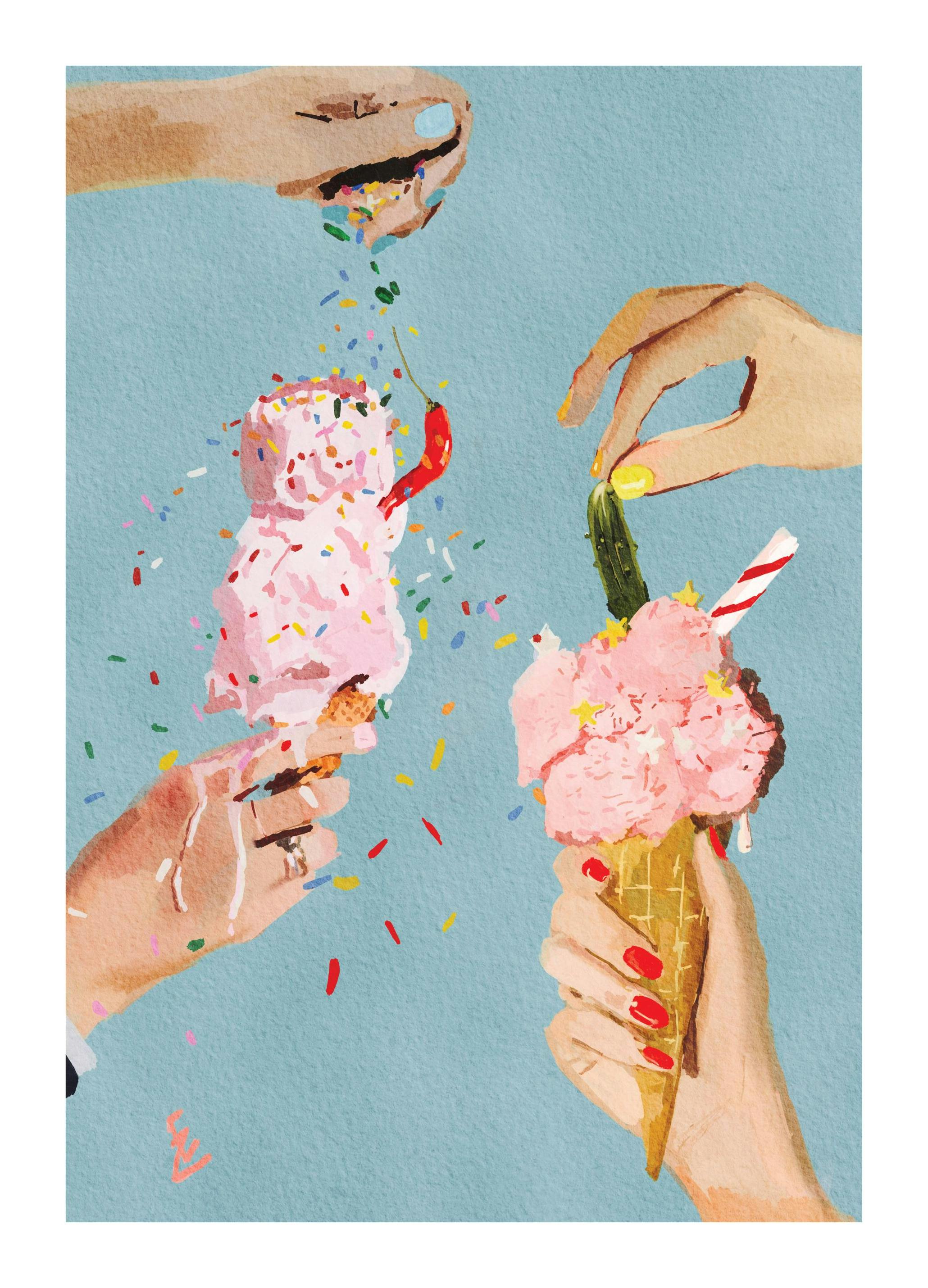 Ekaterina - Zagorska - Pickle & Chili Ice Cream Print (30x40 cm)