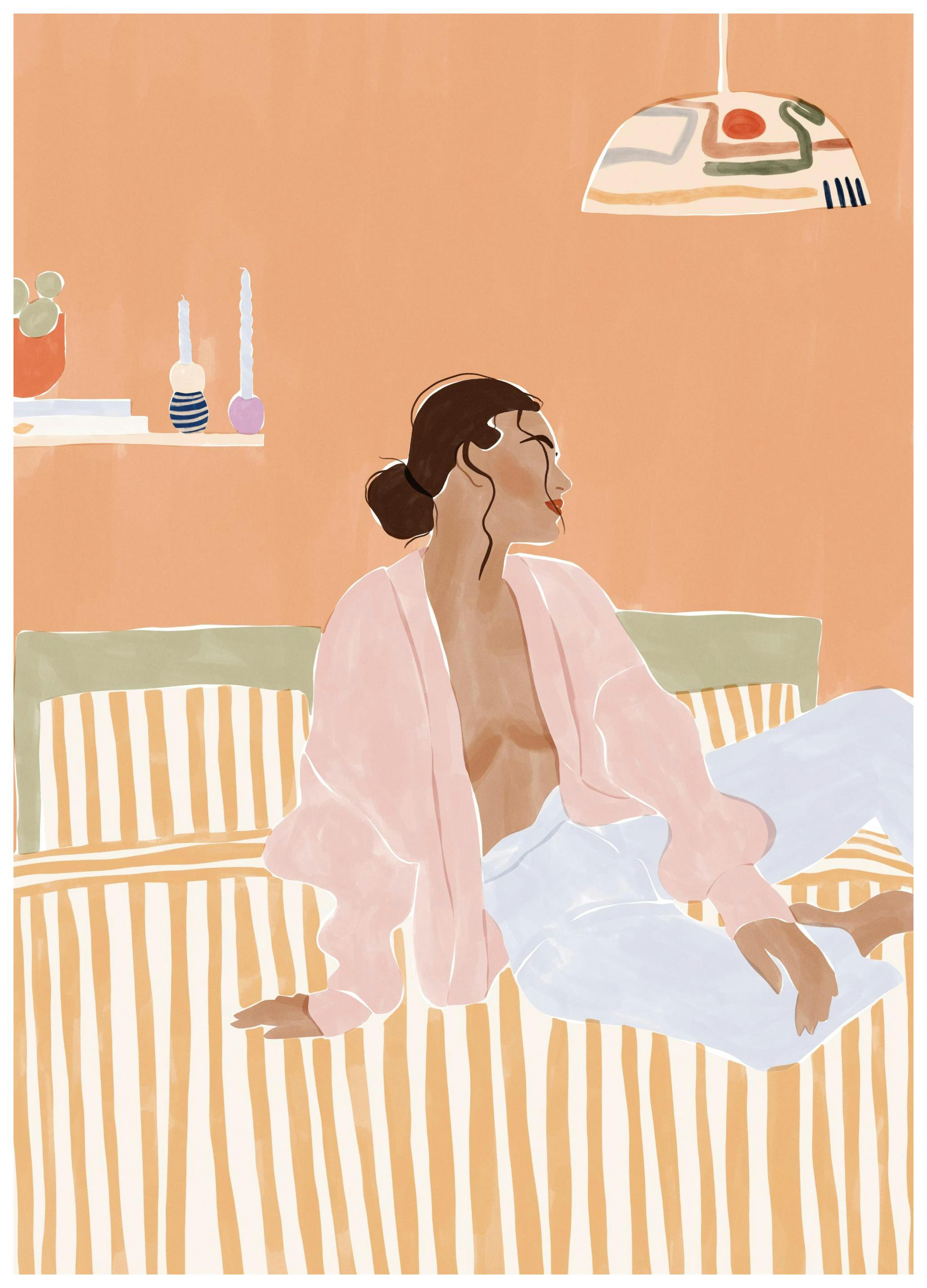 Ivy Green - Woman Lounging on the Bed Print (30x40 cm)