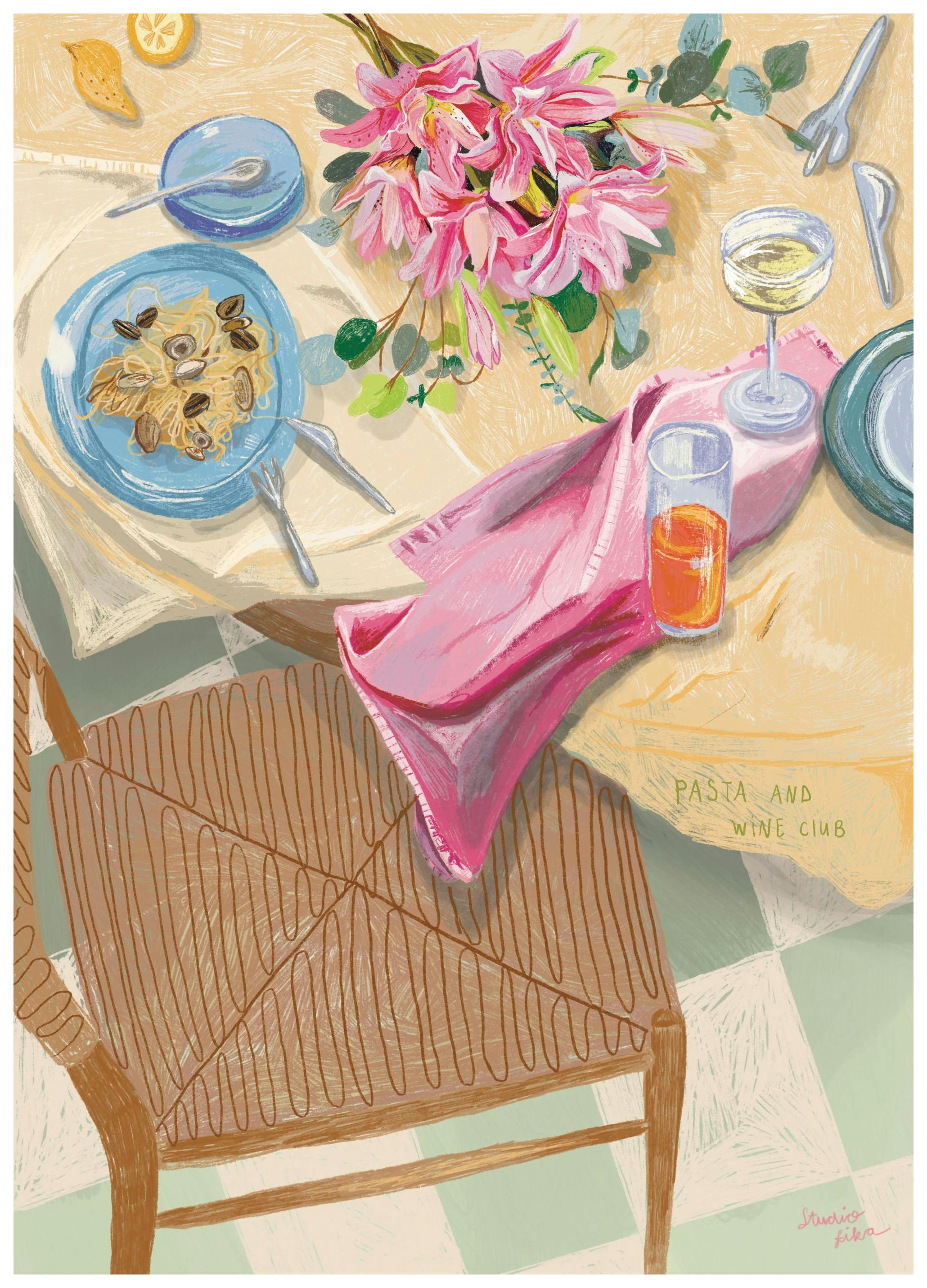 Loïs Langenberg - Pasta and Wine Club Print (30x40 cm)