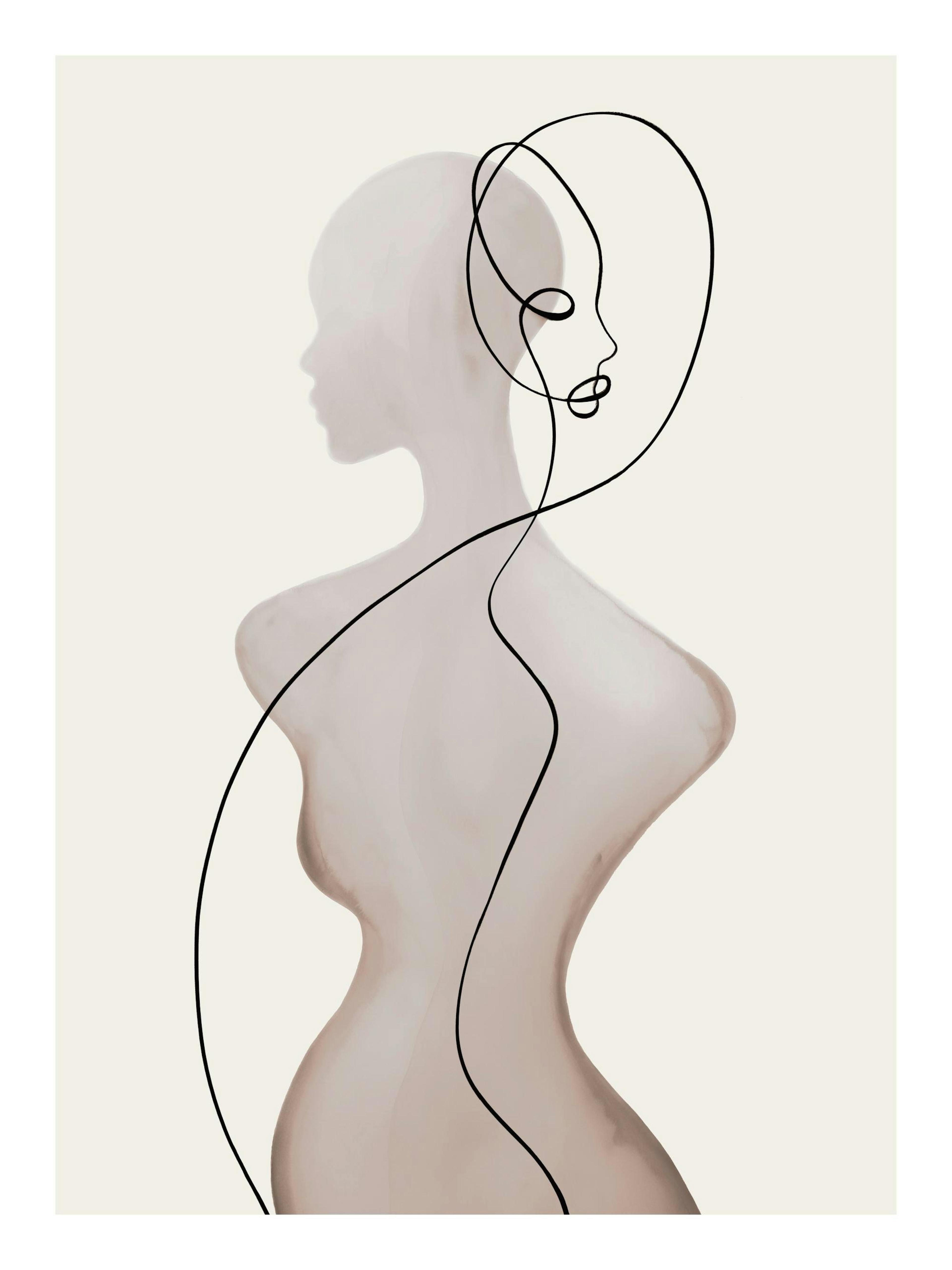Peytil Soul Fabric poster. Line art illustration of a person with a black outline and beige body on a white background.