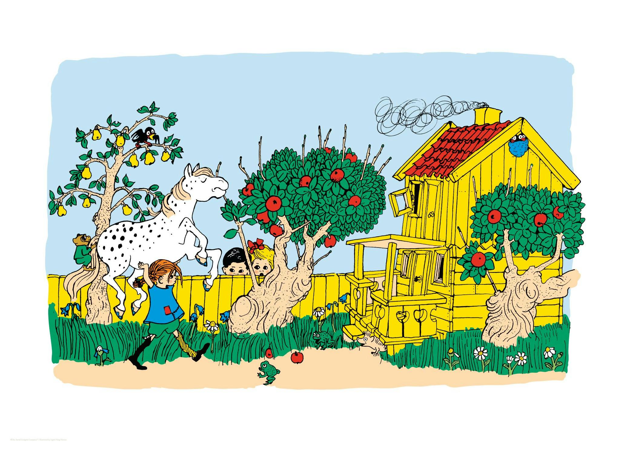Pippi Longstocking and Villa Villekulla Plakat (50x70 cm)- Astrid Lindgren