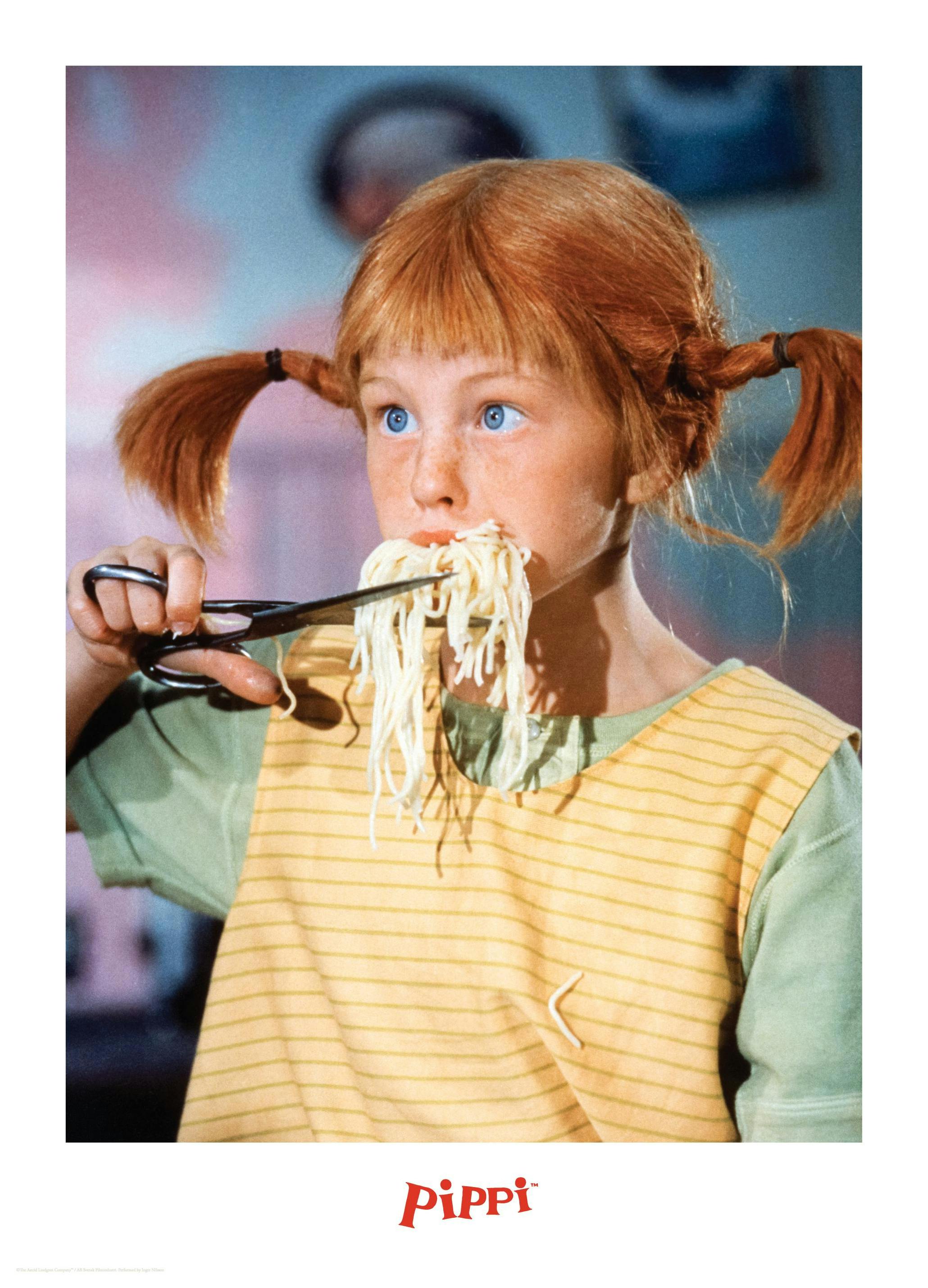 Pippi Longstocking Eats Spaghetti Plakat (21x30 cm)- Astrid Lindgren