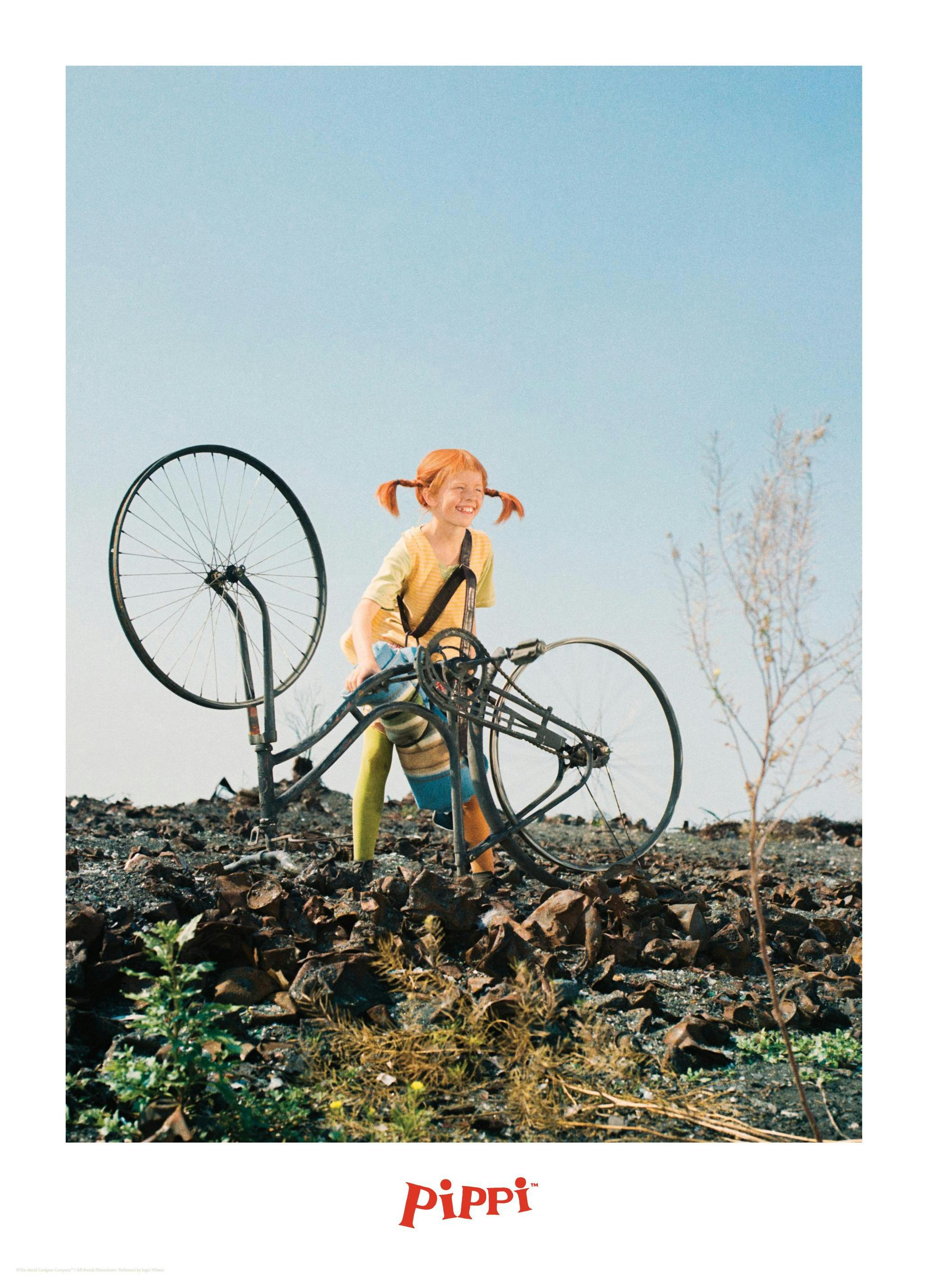 Prints - Pippi Longstocking and Her Bike Print (50x70 cm) - Astrid Lindgren's posters