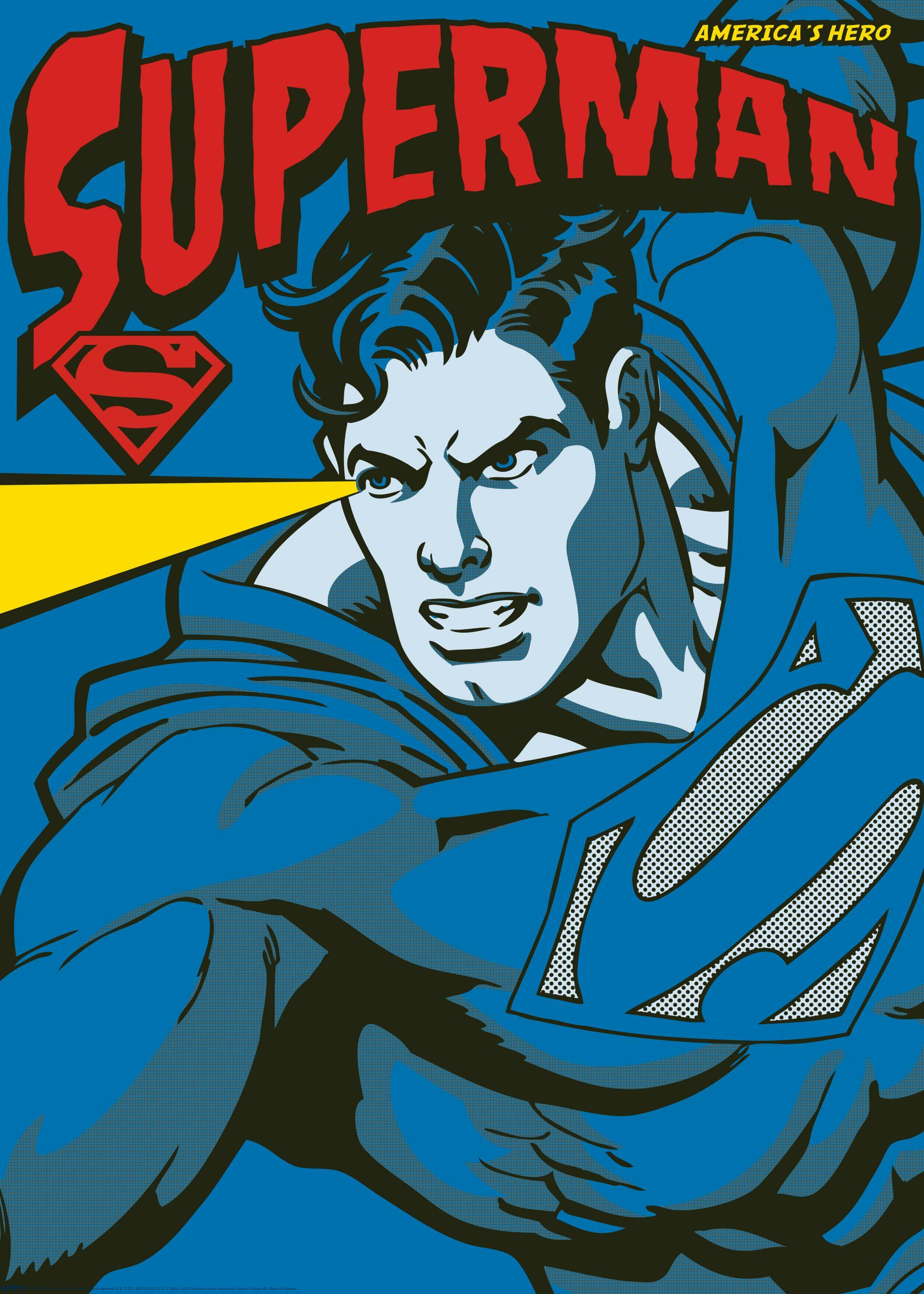 Αφίσα Superman με μπλε και κόκκινο, ο ήρωας με ακτίνες Χ.