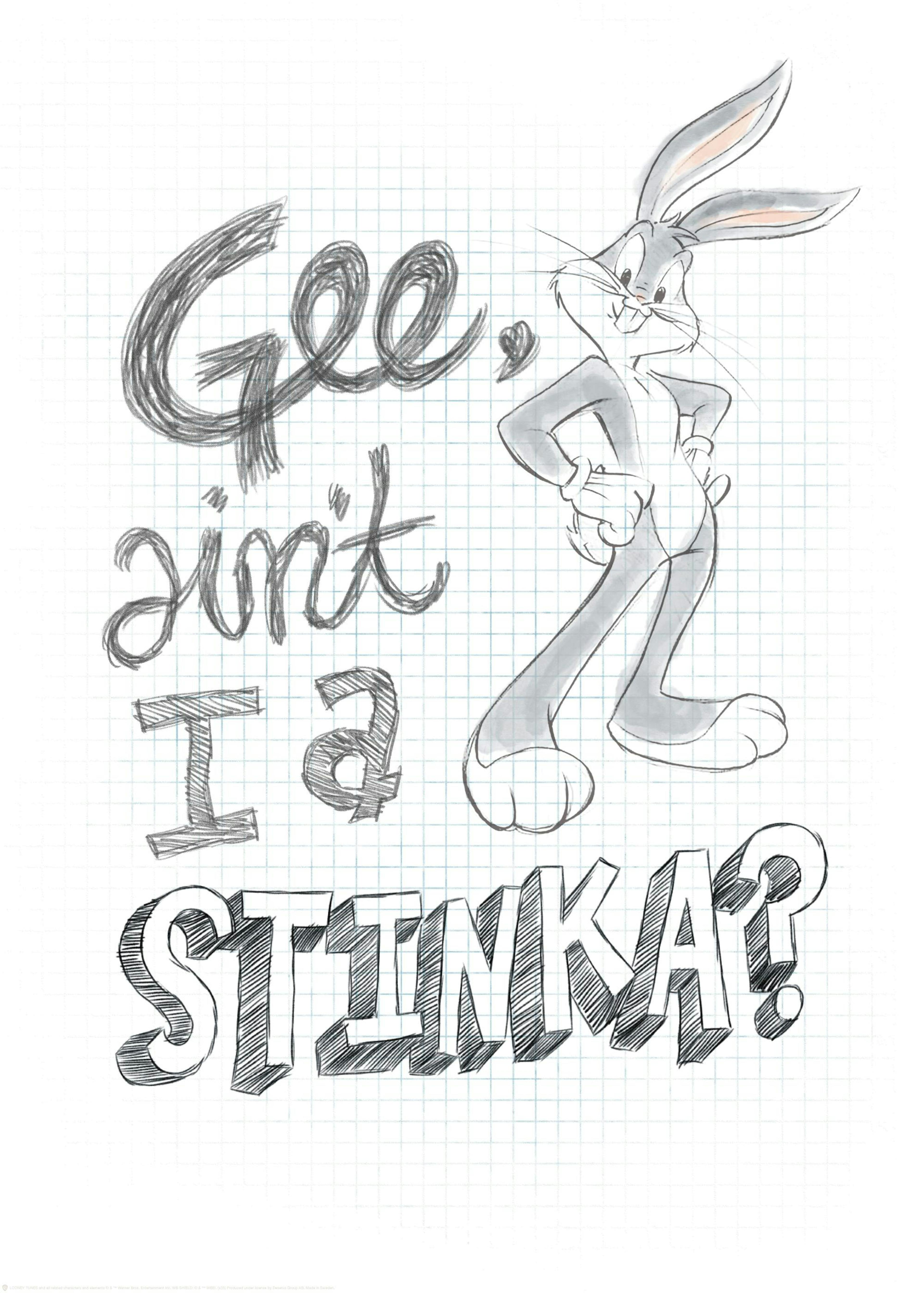 루니툰 벅스 버니 스케치 포스터, Aint I a Stinka? 문구 프린트