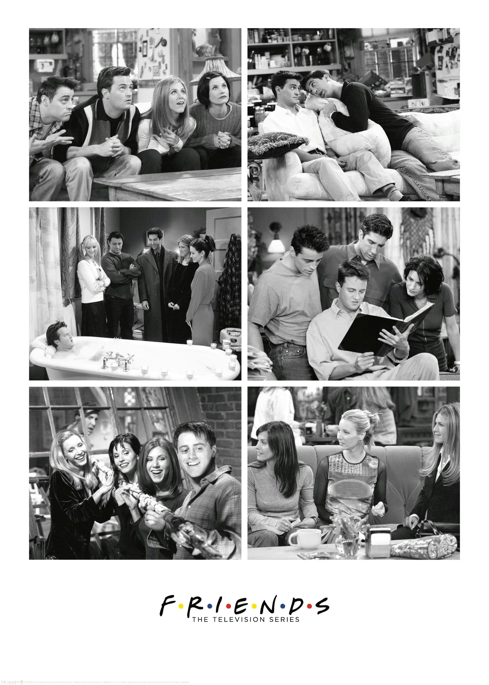 Poster Friends in bianco e nero, collage fotografico con i personaggi della serie TV. Stampe darte, poster fotografico.