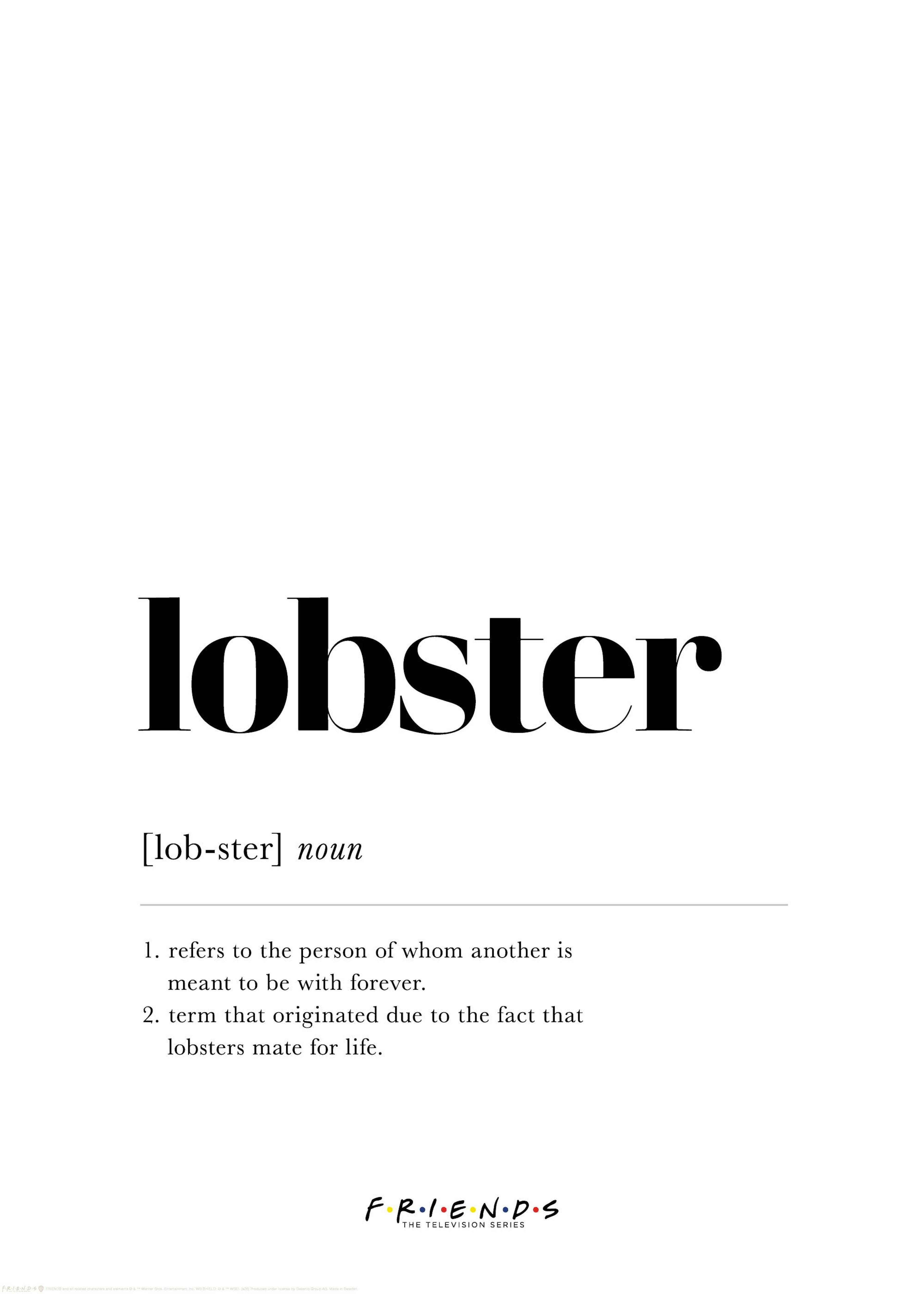 Affiche Friends noire et blanche avec la définition du mot lobster et sa typographie