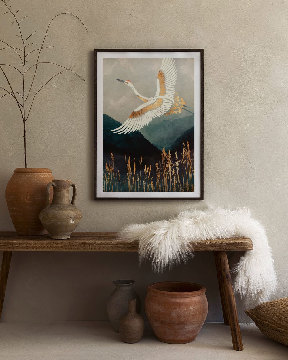 Elegant Flight Crane Poster by SpaceFrog Designs | Mountain Art