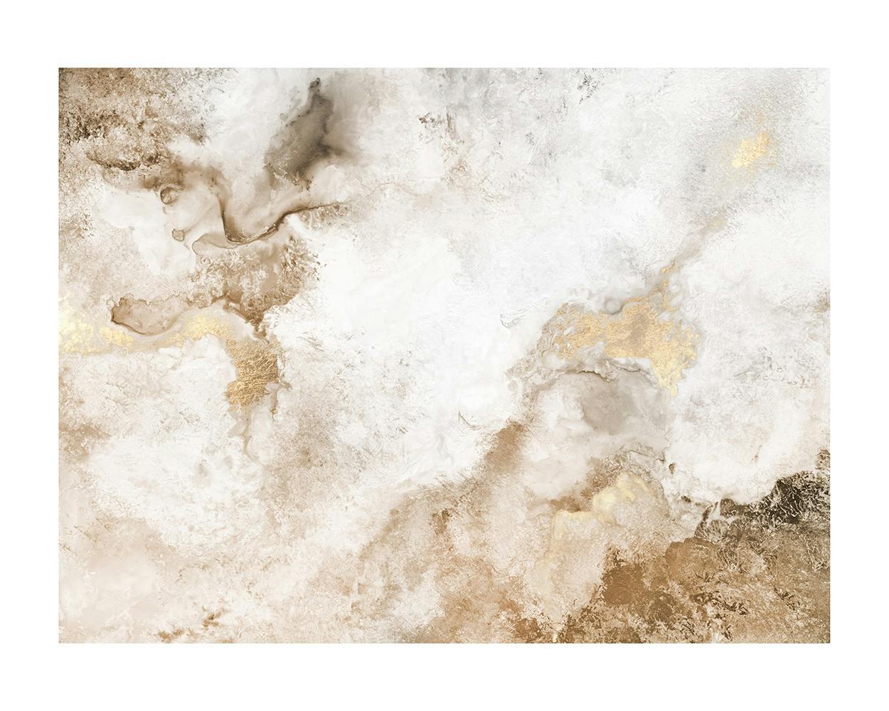 Beige Golden Flow No2 abstract poster with flowing brown, white, and gold details. Modern art print.