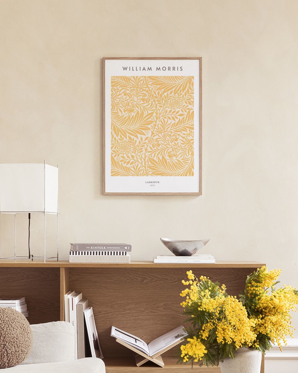 William Morris - Larkspur No3 Poster - Graphical yellow pattern