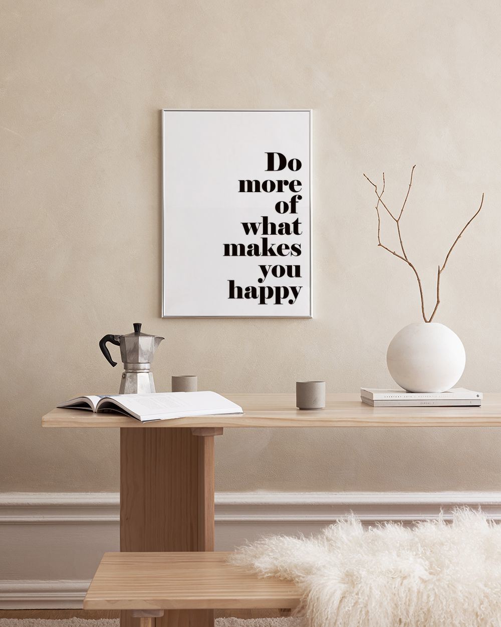 Poster Motivazionale BNGFDV 'Do What Makes You Happy' Con Onde Retrò Rosa E Arancione, Stampa Su Tela, 60x90 Cm, Senza Cornice