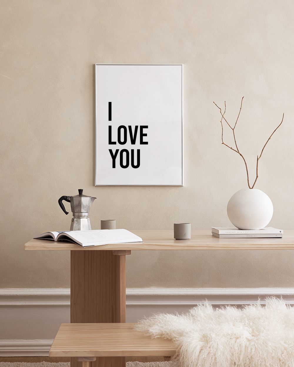 ヴィンテージ風 モノクロポスター「Love You」額装付 73×52cm Póster Dear Bed I Love You No2 | Póster tipográfico | Desenio