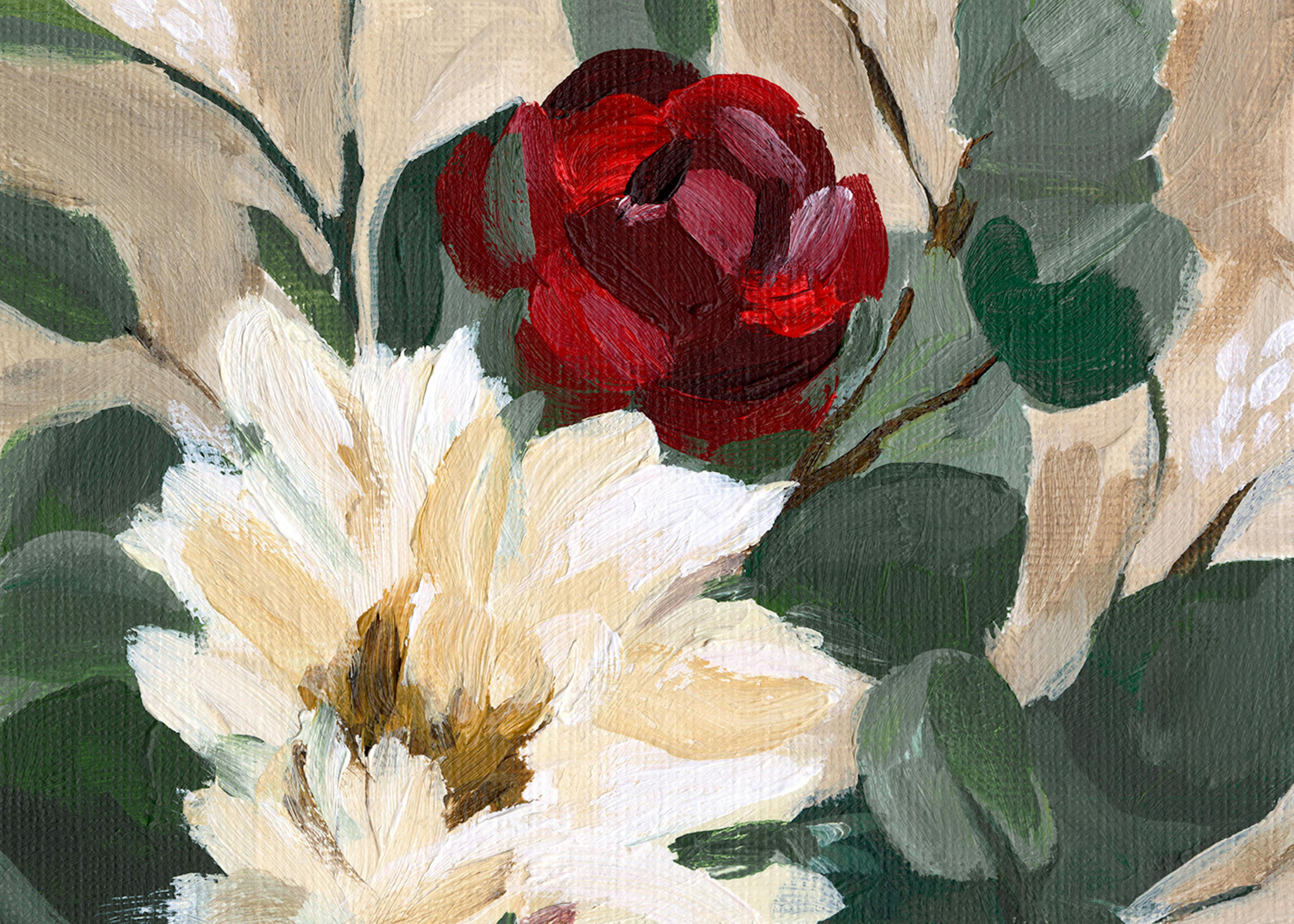 Crimson and Cream Blooms Print 0