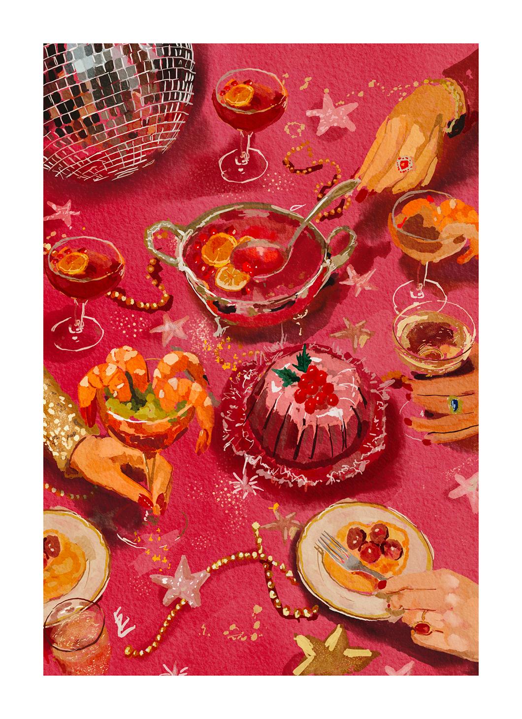 Ekaterina Zagorska - Punch and Shrimp Print (70x100 cm)