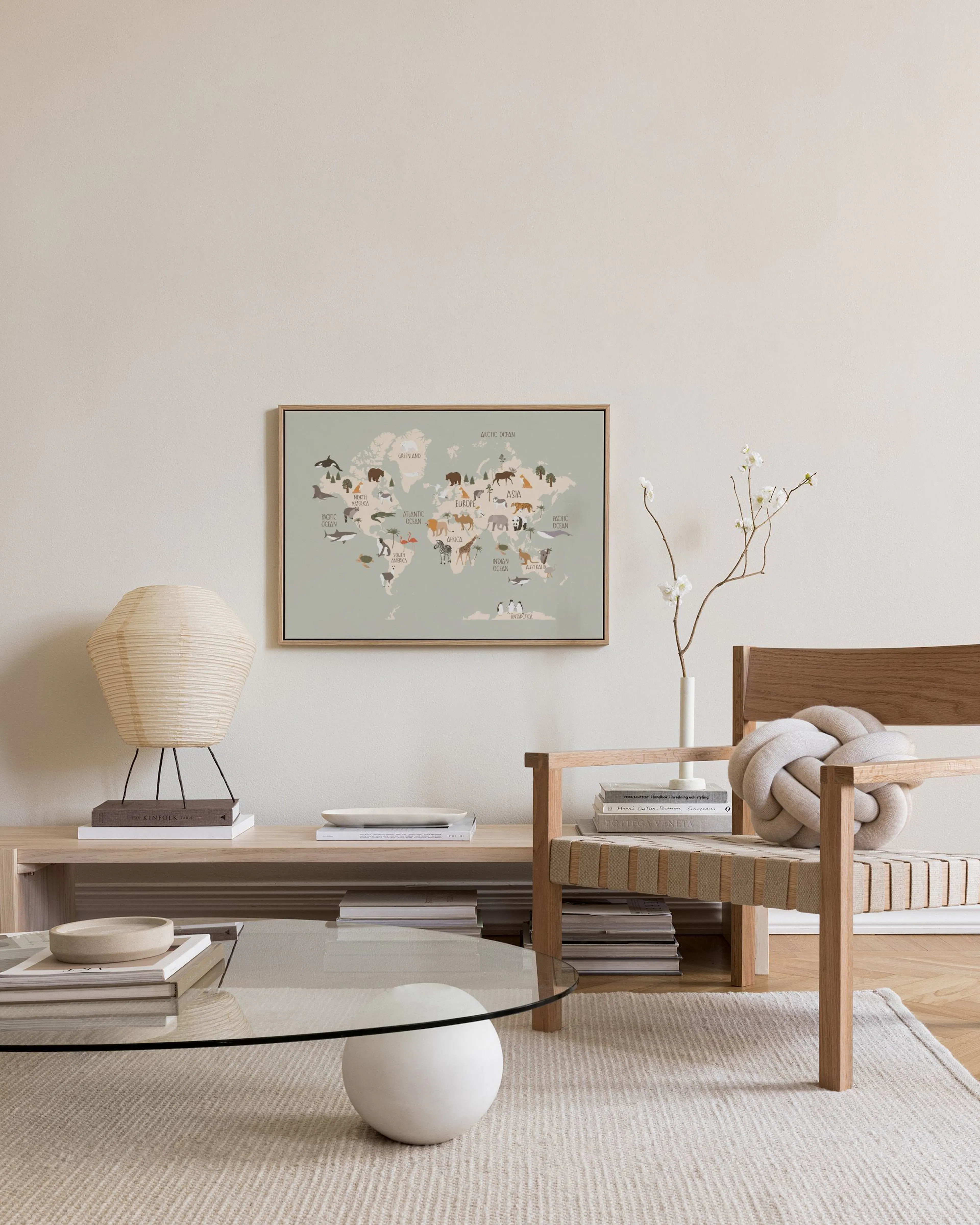 Tranh Illustrations Animals of the World Map Canvas print