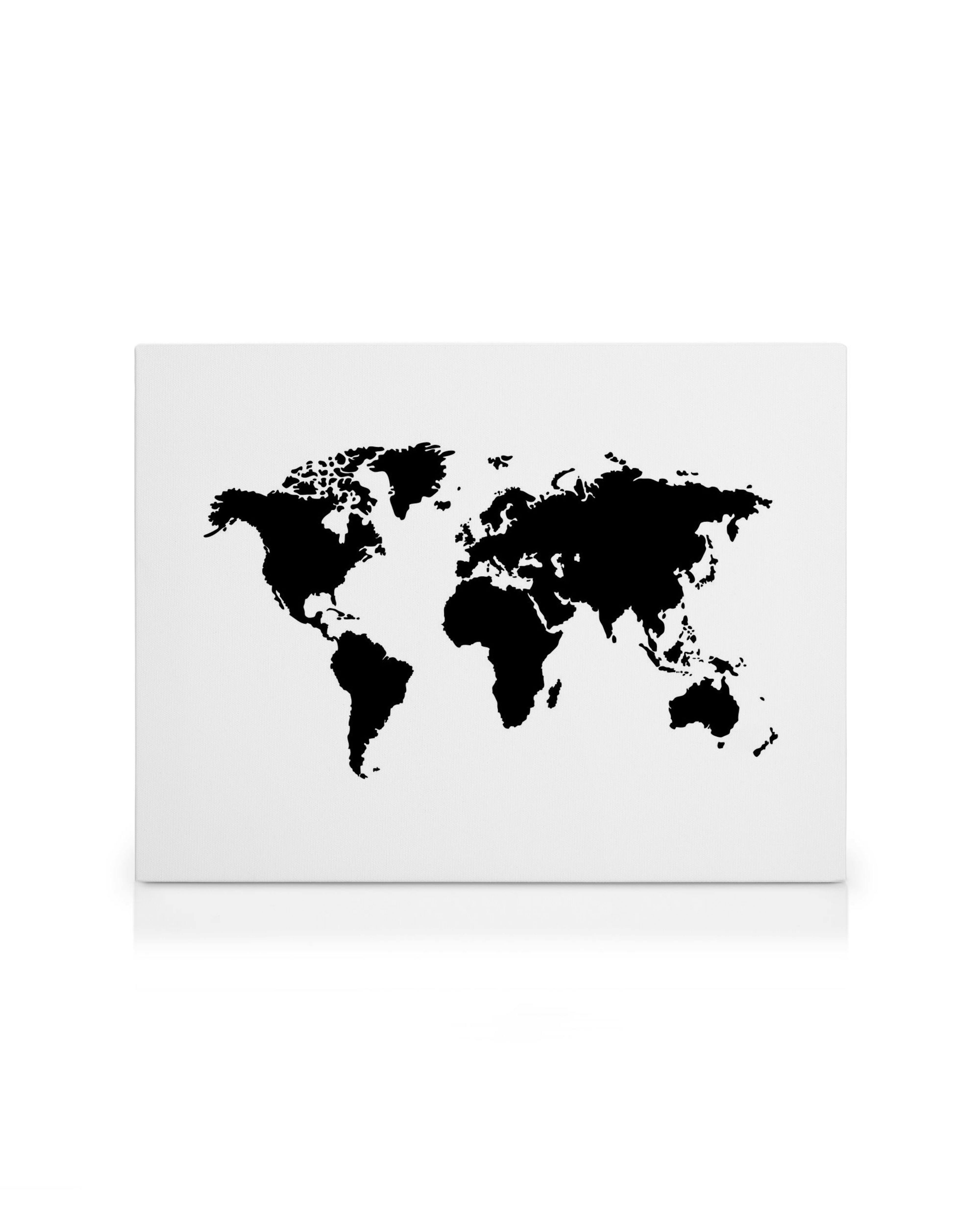 Black and white canvas featuring a world map outline, ideal for travel enthusiasts.