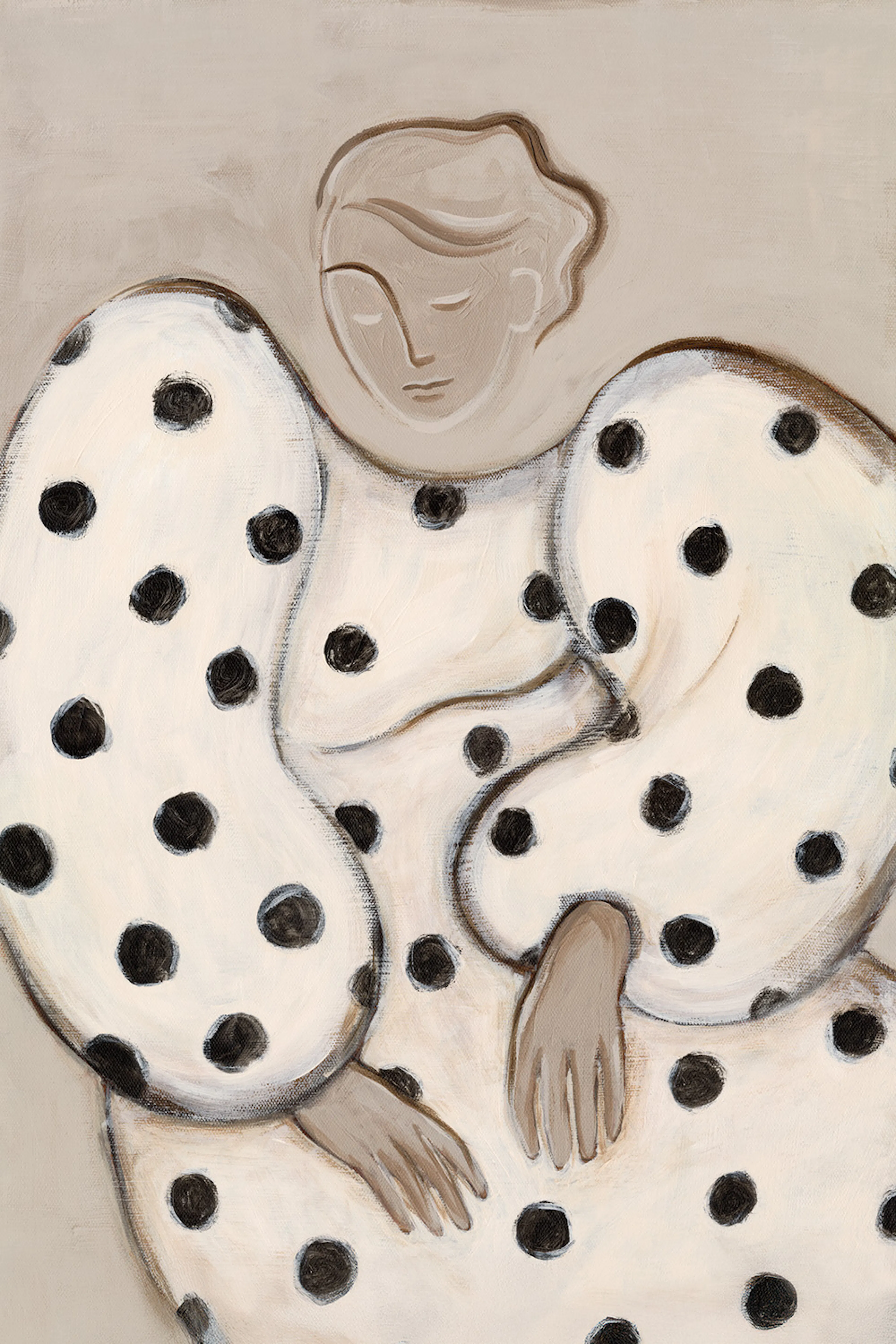 Polka Dotted Dream, Portrait Serein à Pois Noirs Art Mural