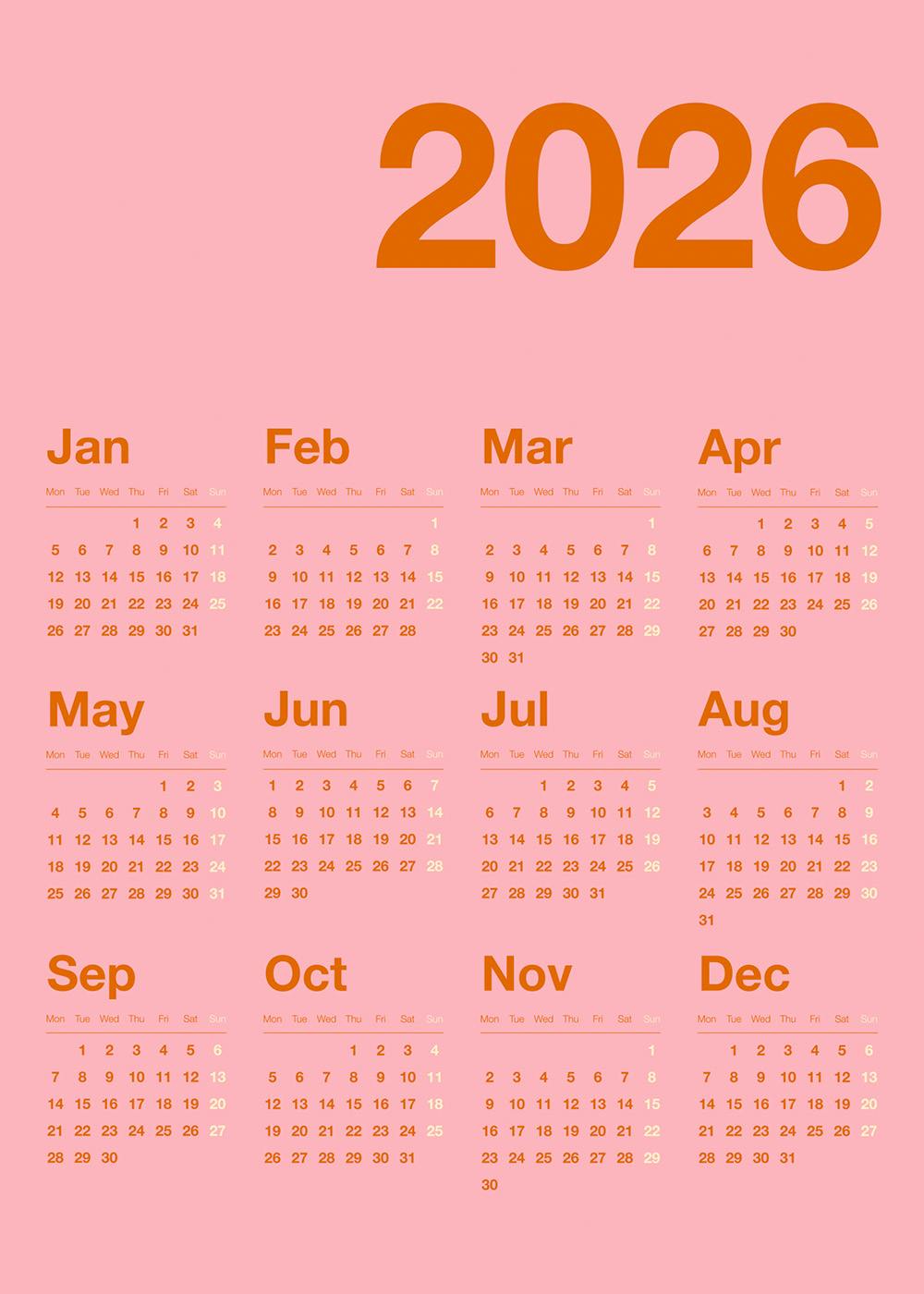 Pink Calendar 2026 Poster 0