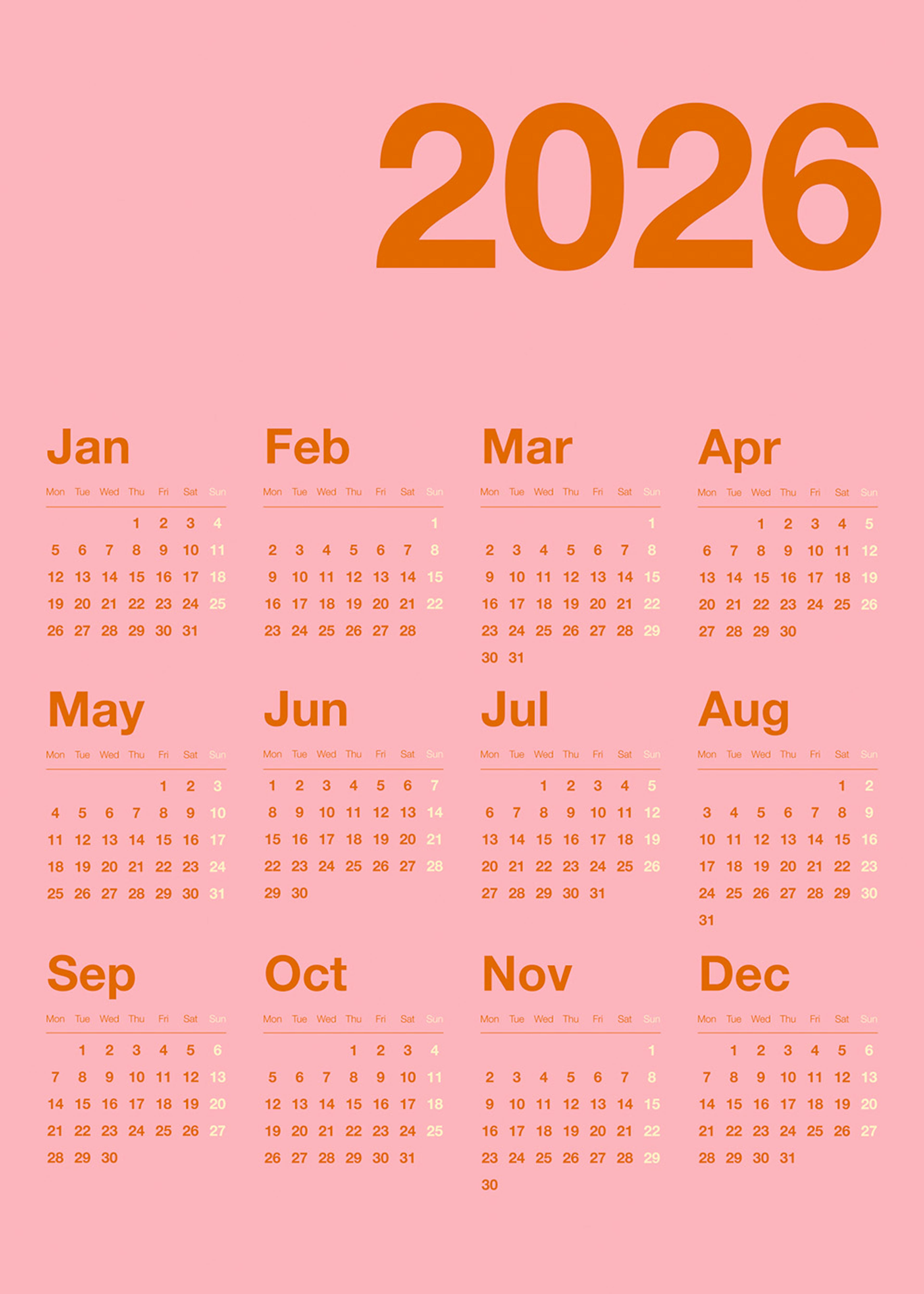 Pink Calendar 2026 Poster 0