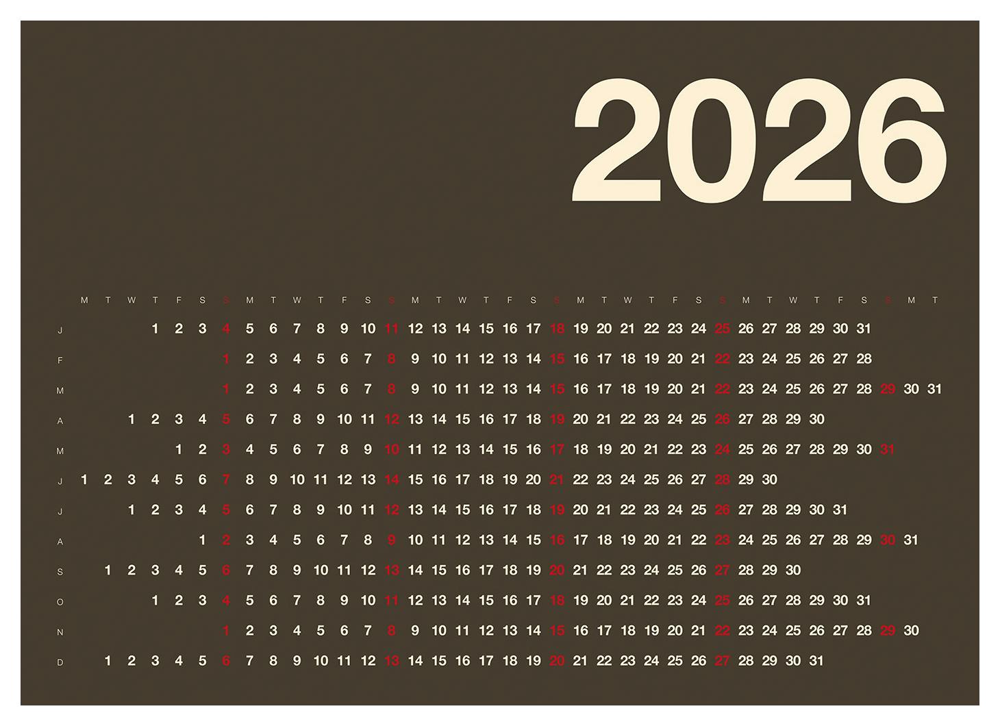 Brown Landscape Calendar 2026 Plakat (30x40 cm) - Plakater > Veggkalendere 2026