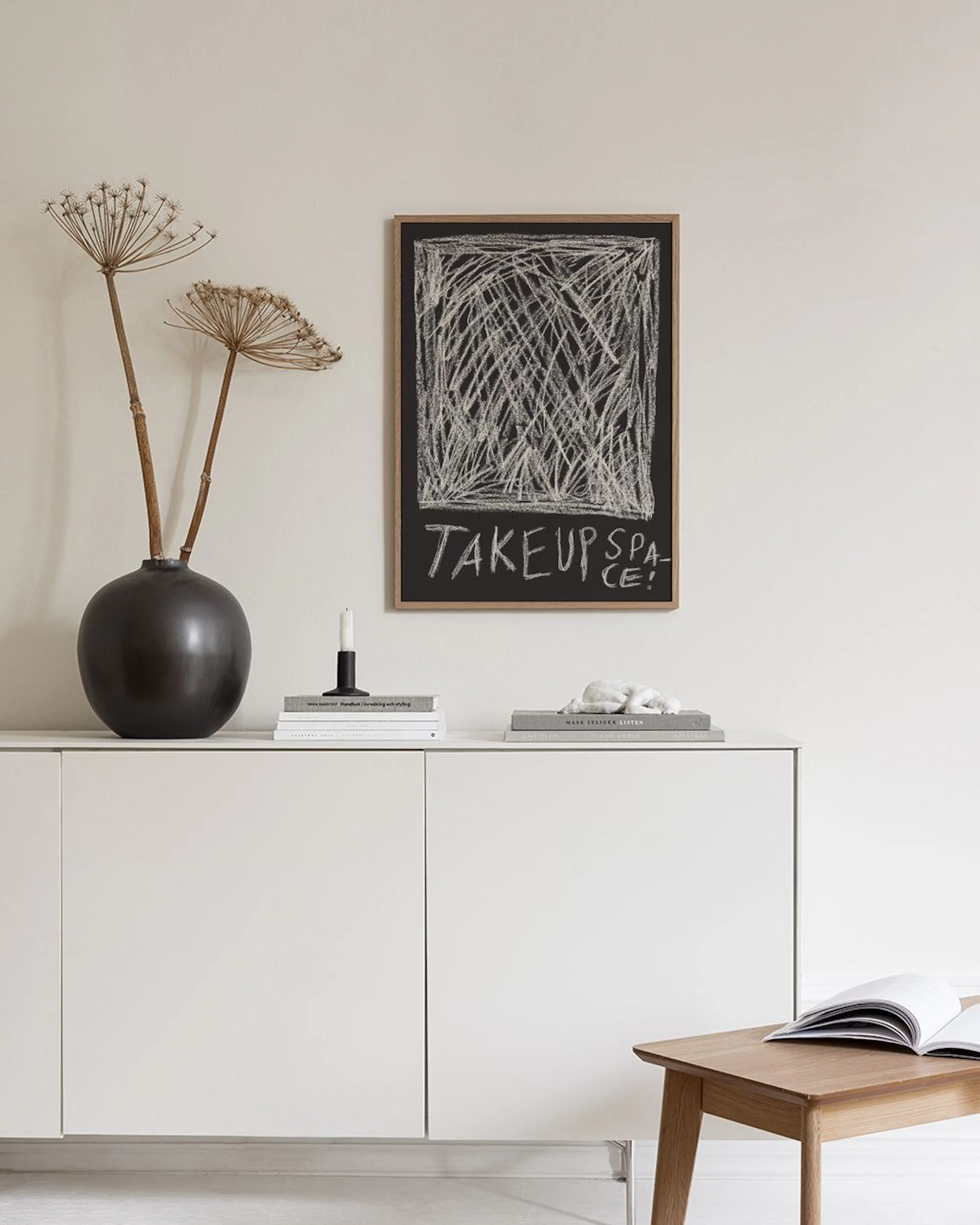 Scribbled Space, Bold Black White Chalk Scribble Wall Art