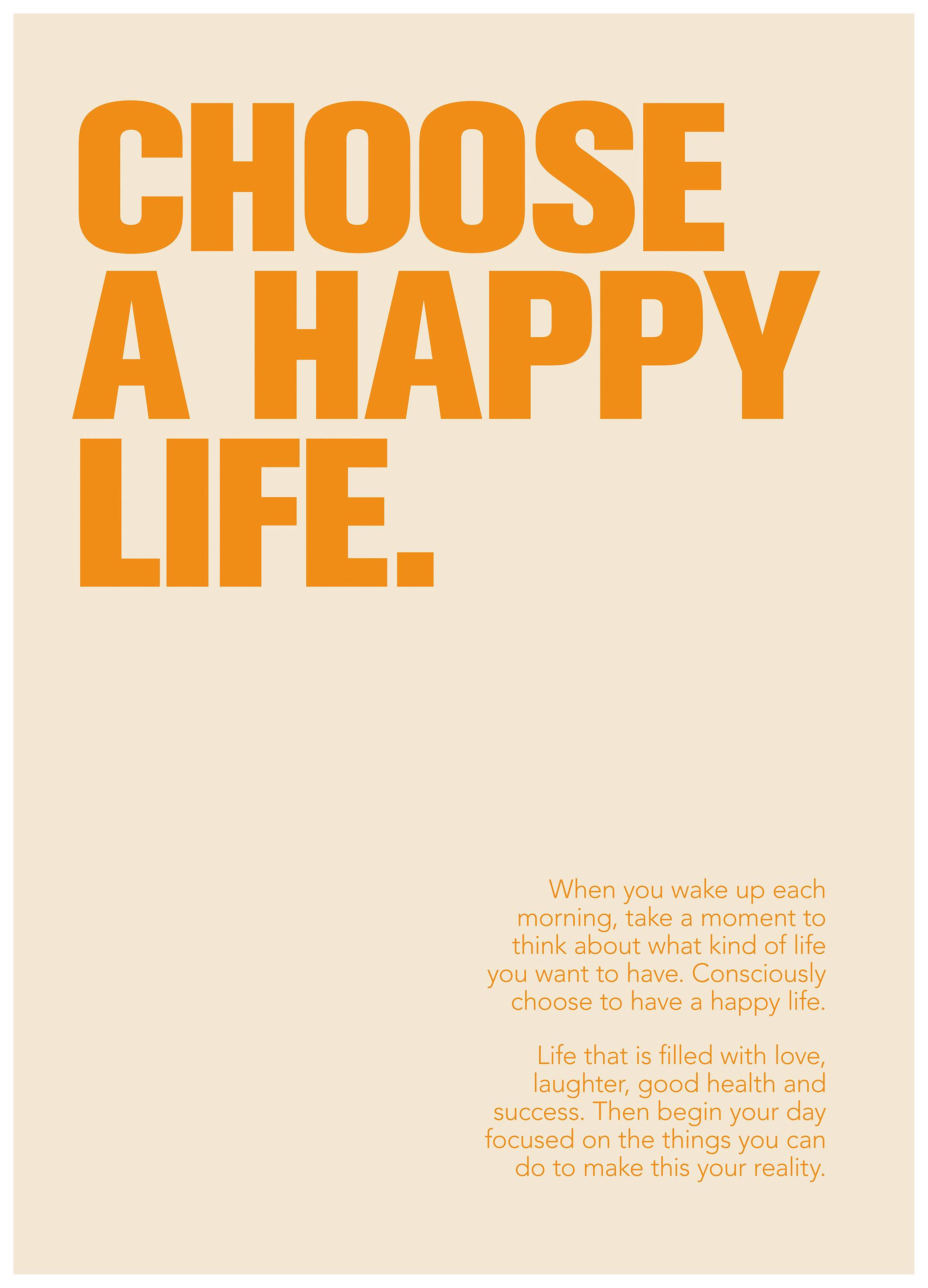 Choose a Happy Life Orange Poster (50x70 cm)- Tipografia