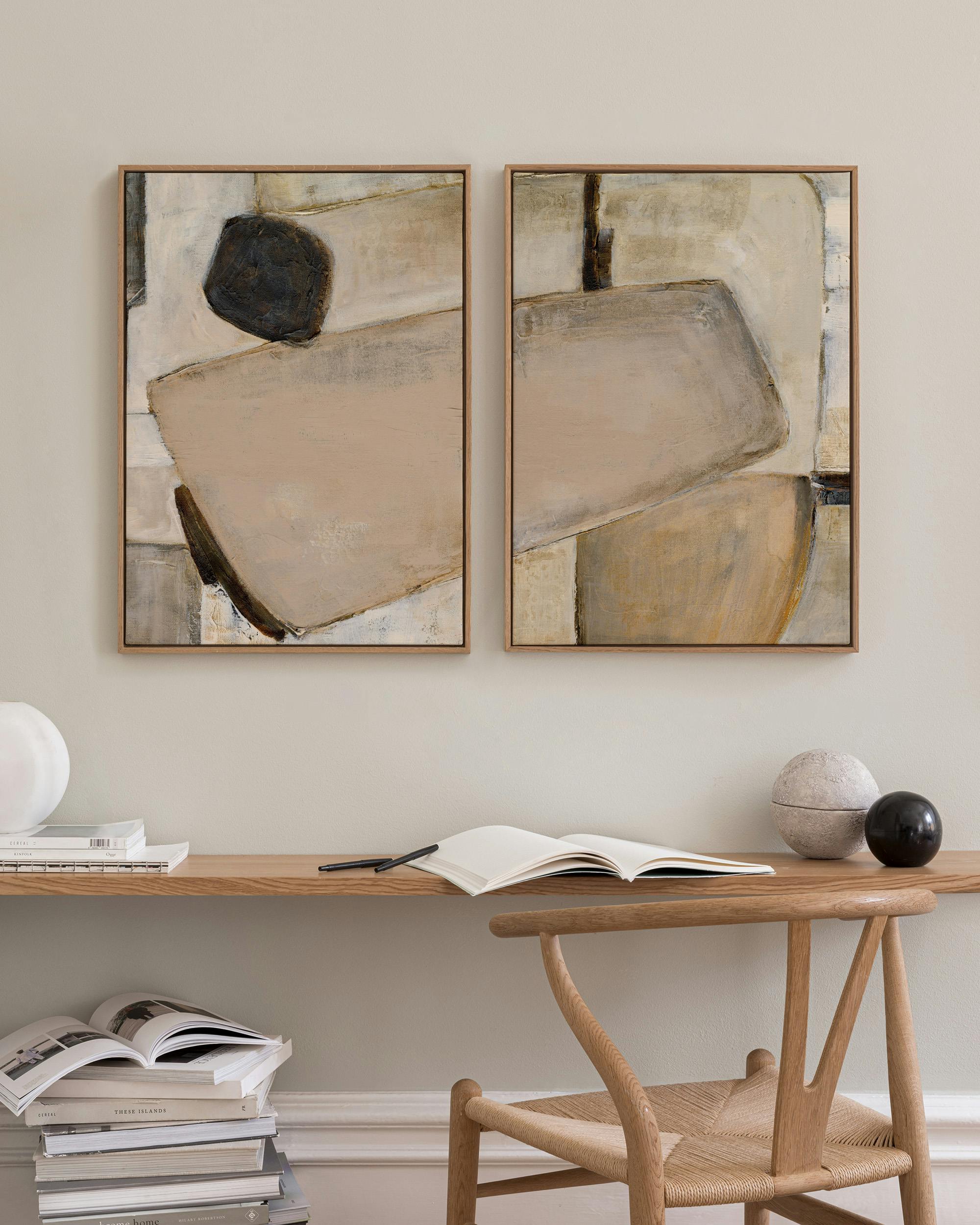 Grounded Shapes Stampe su tela Duo (70x100 cm - Cornice in nero)- Set di Stampe su Tela