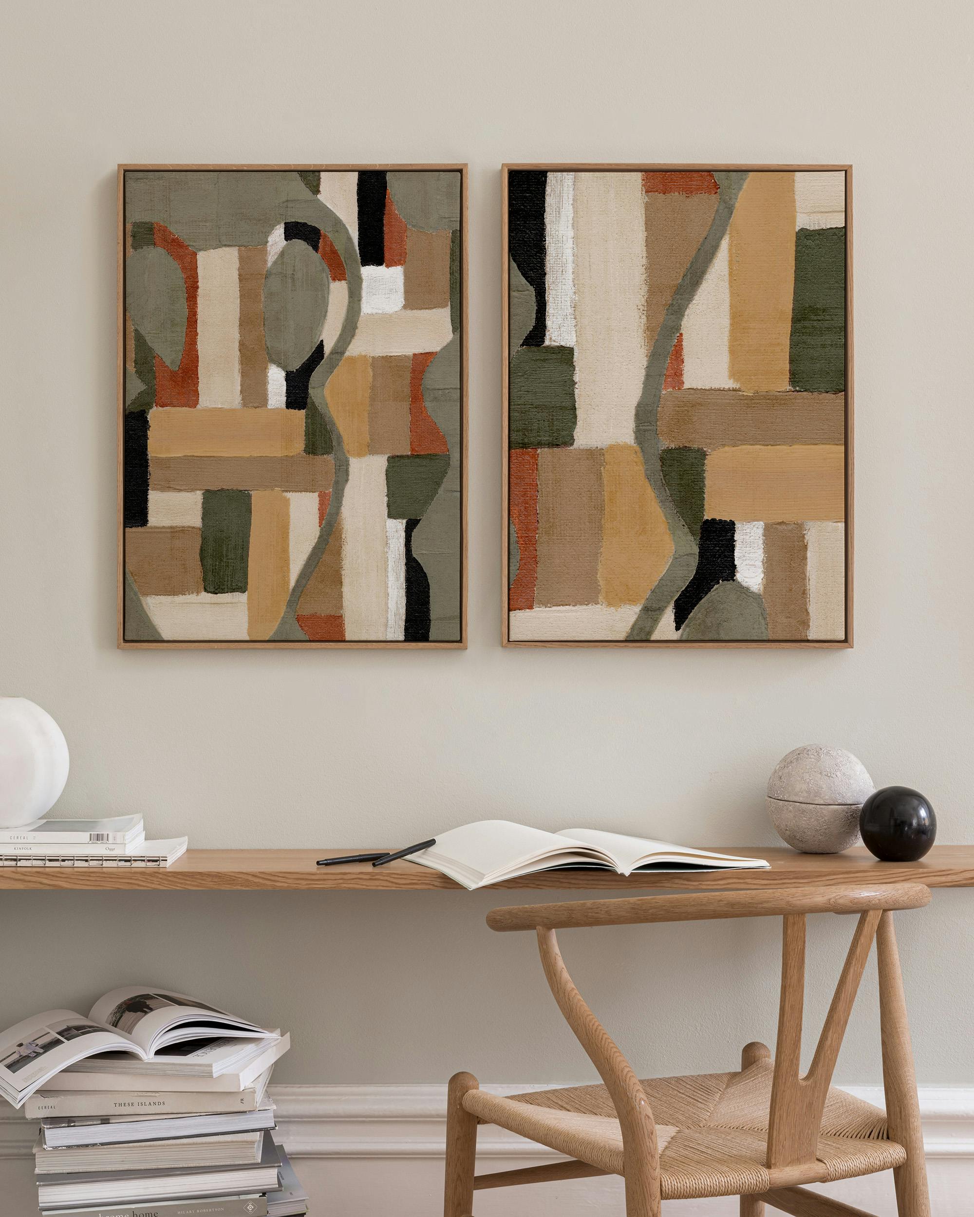 Canvas Prints Painted Shapes Canvas Duo (70x100 cm - Oak Frame)