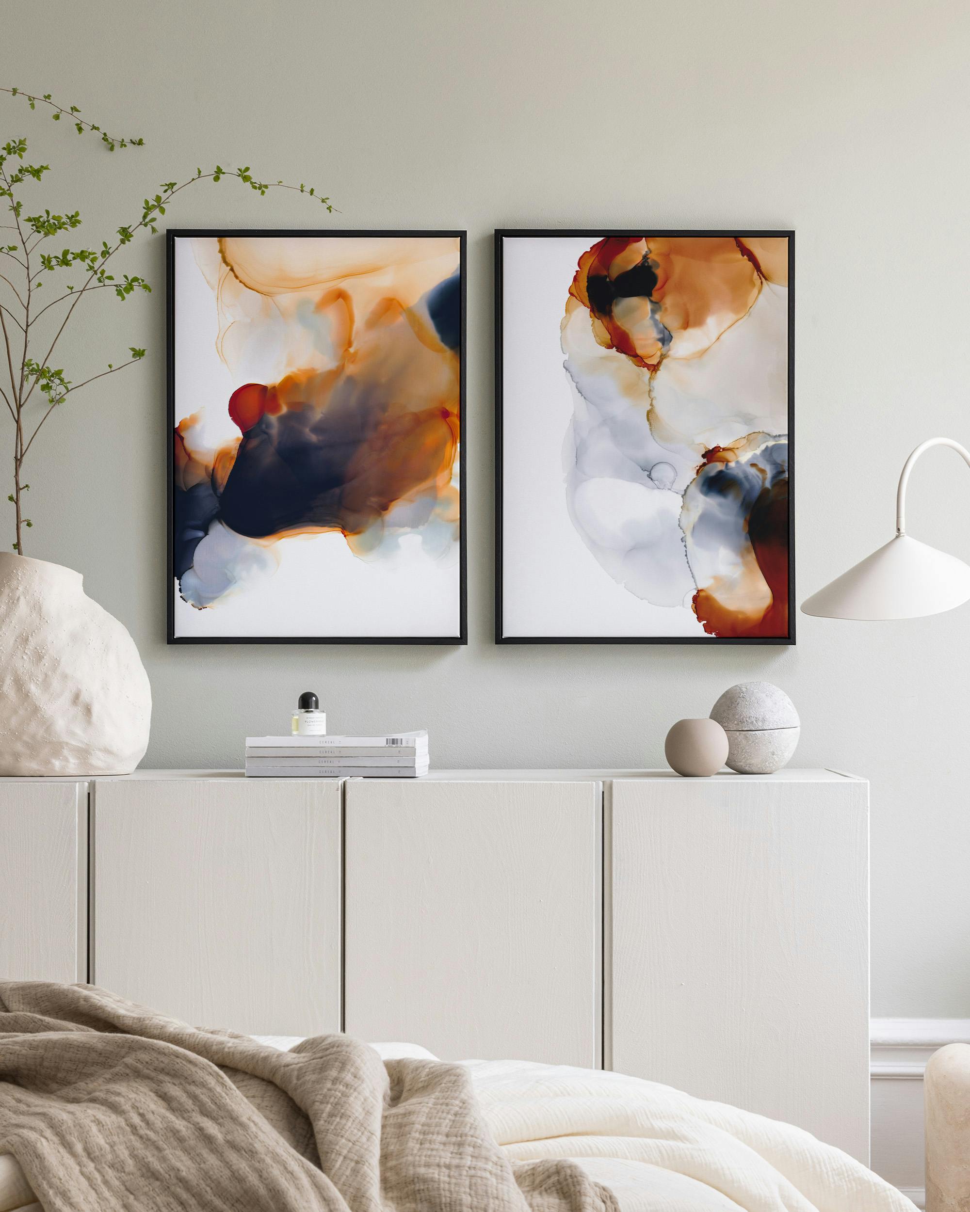 Abstract Color Flow Canvas Duo (50x70 cm - Black Frame)