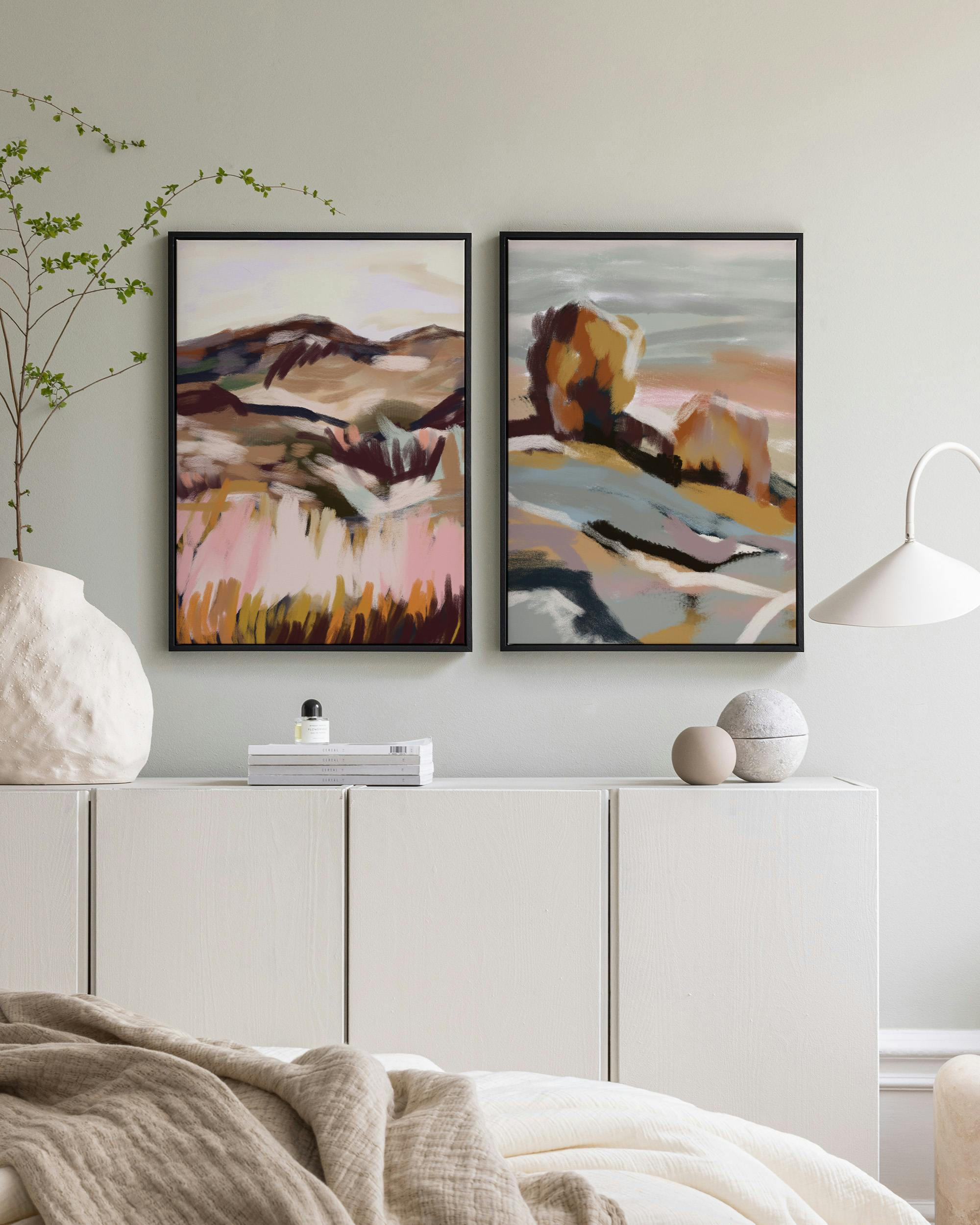 French Landscape Canvas Duo (50x70 cm - Black Frame)