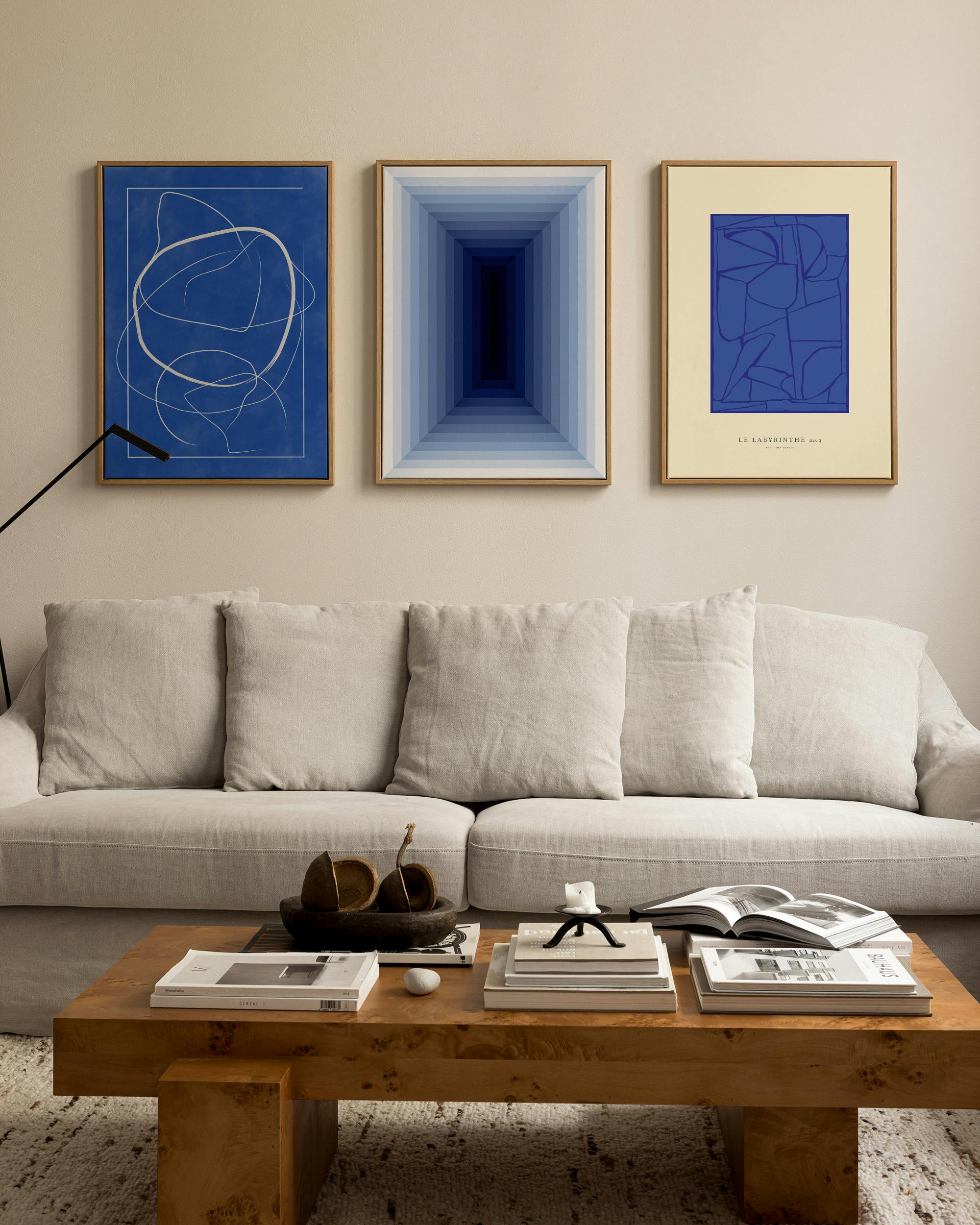 Blue Trilogy Canvas Trio (50x70 cm - Black Frame)