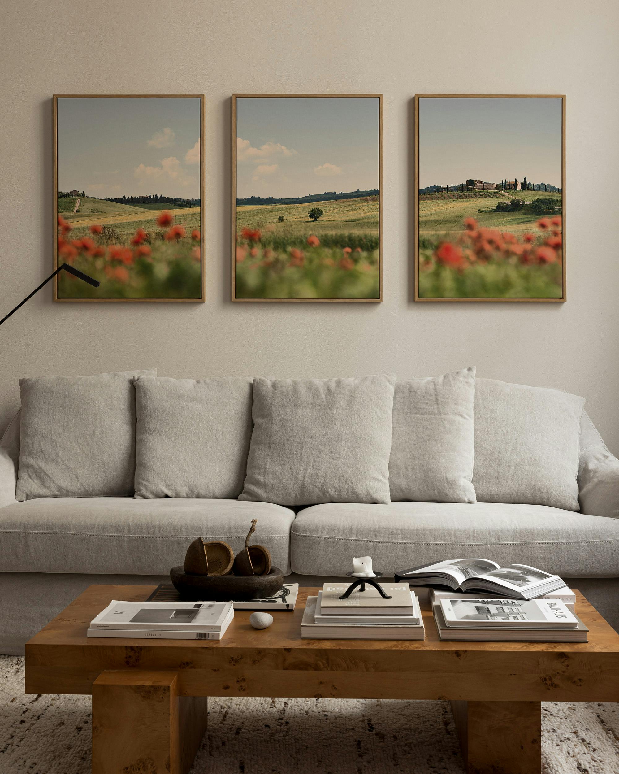Canvas Prints Tuscan Poppies Canvas Trio (30x40 cm - Oak Frame)