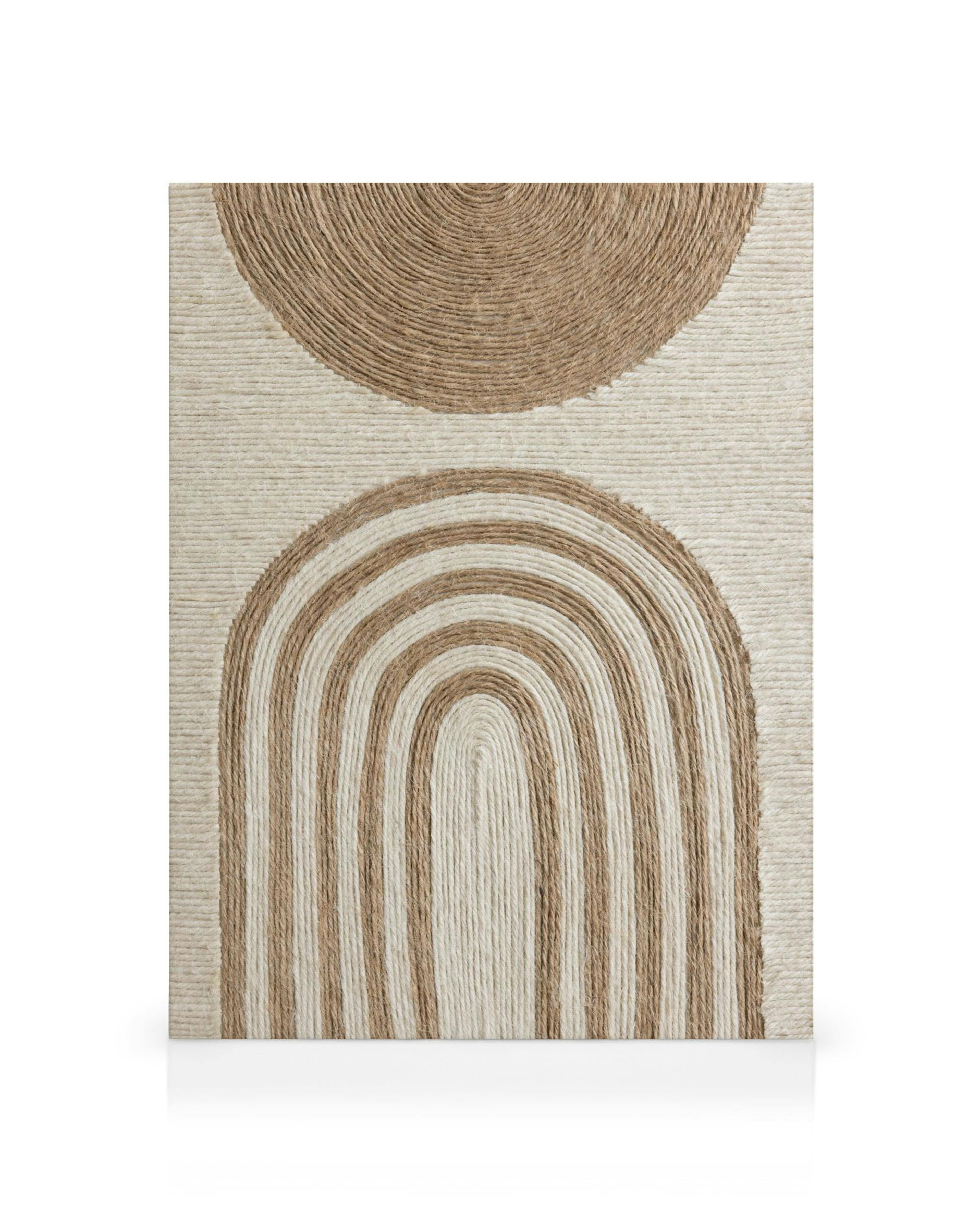 Crafted Arches Canvas with woven beige and brown textured arches and semi-circles, rustic natural fiber art.