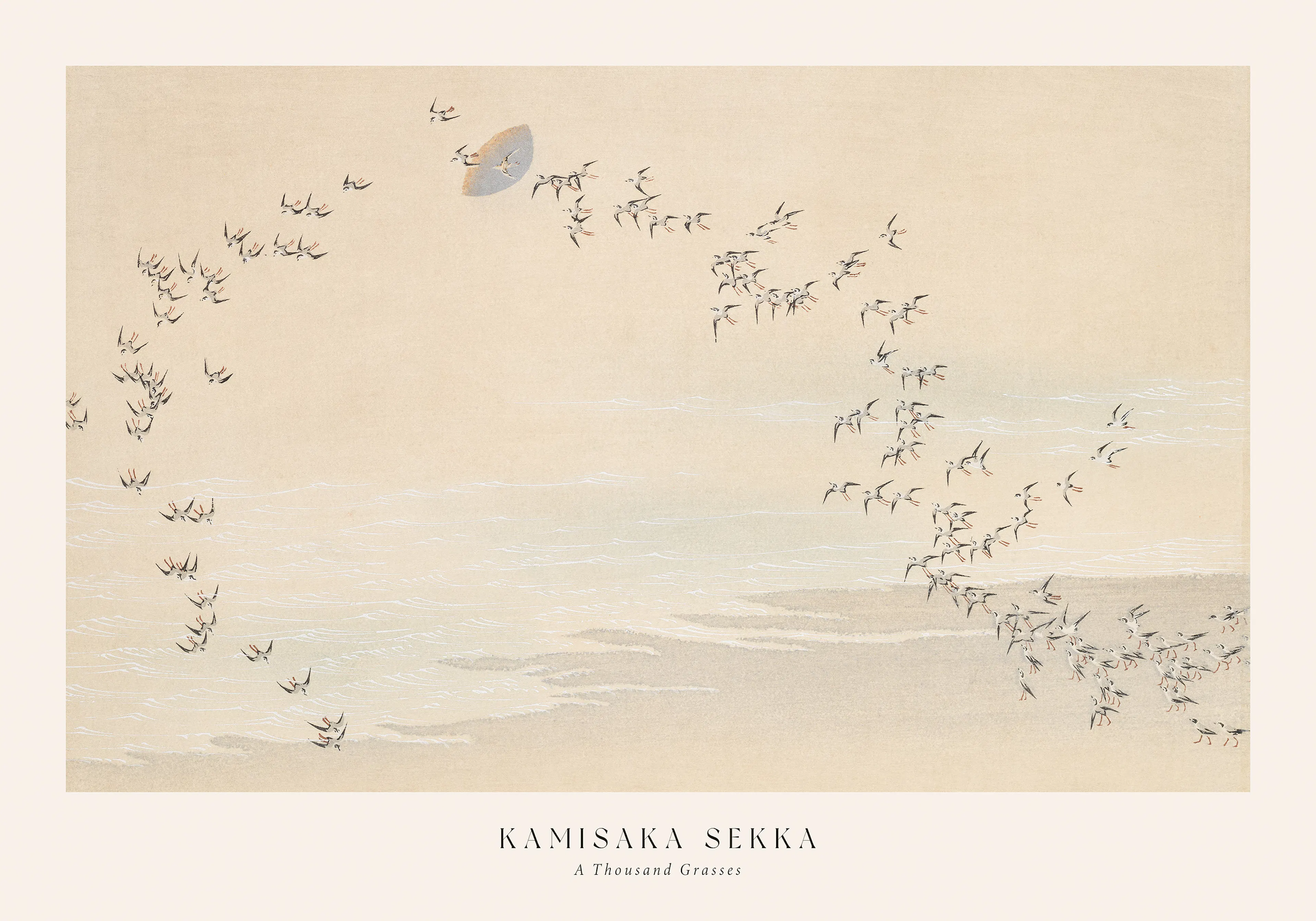 Kamisaka Sekka - A Thousand Grasses Pl.09, Japoński Plakat z Wirującymi Ptakami na Tle Nieba