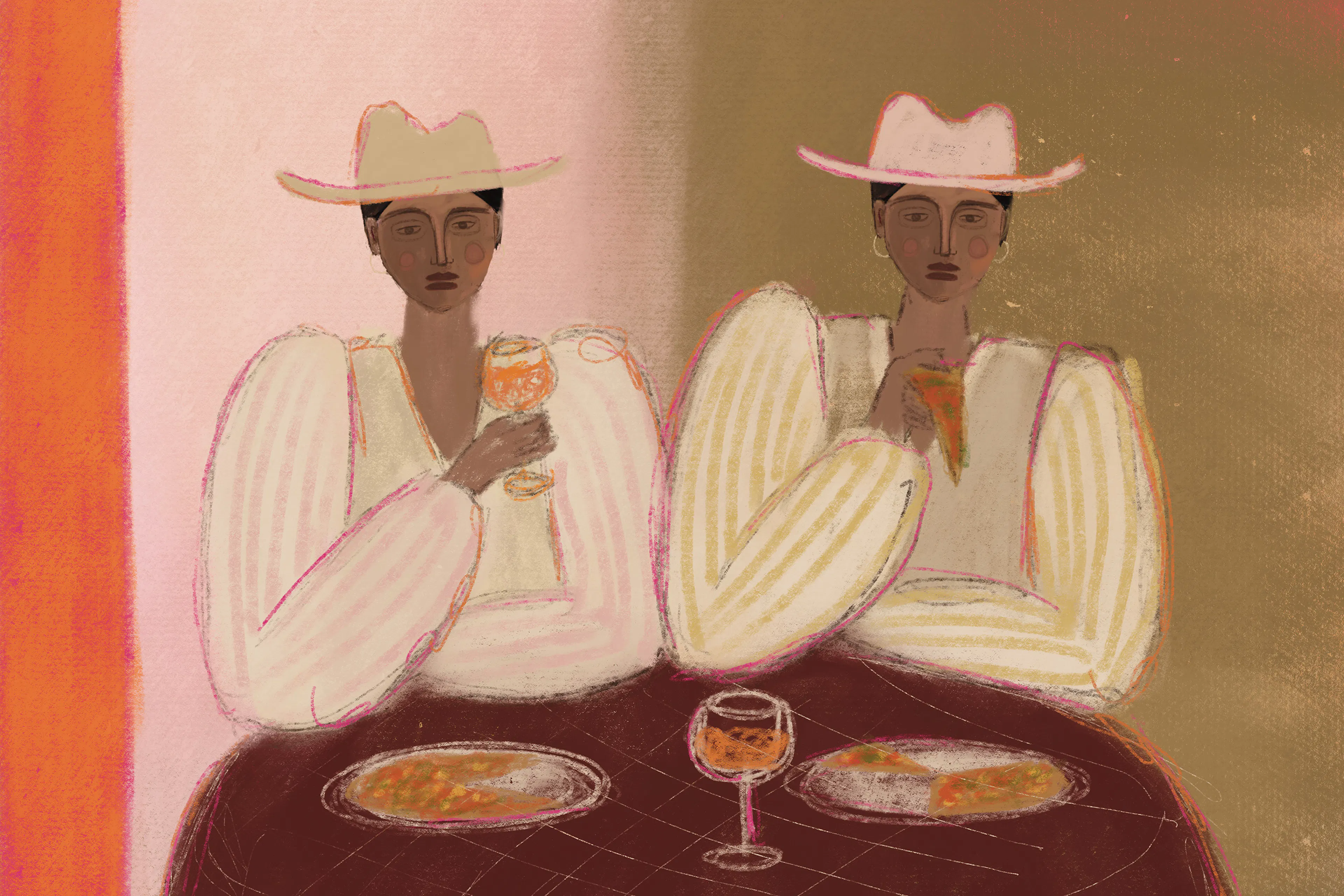 Studio Vreeken - Aperol Pizza Party, Arte Pittorica con Toni Rosa e Arancio