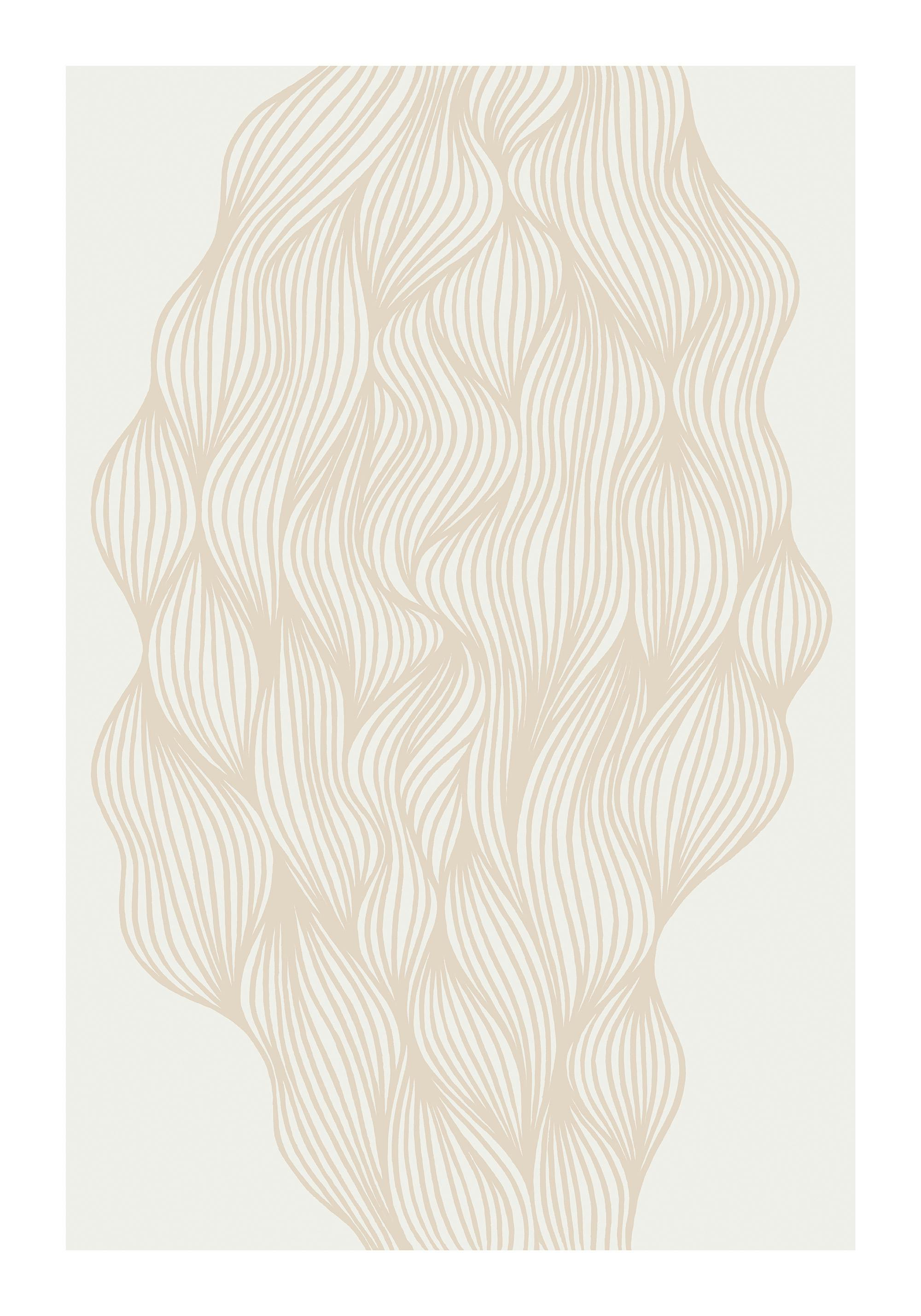 Beige wavy lines forming a flowing, organic shape on a light cream background, creating a modern abstract poster.
