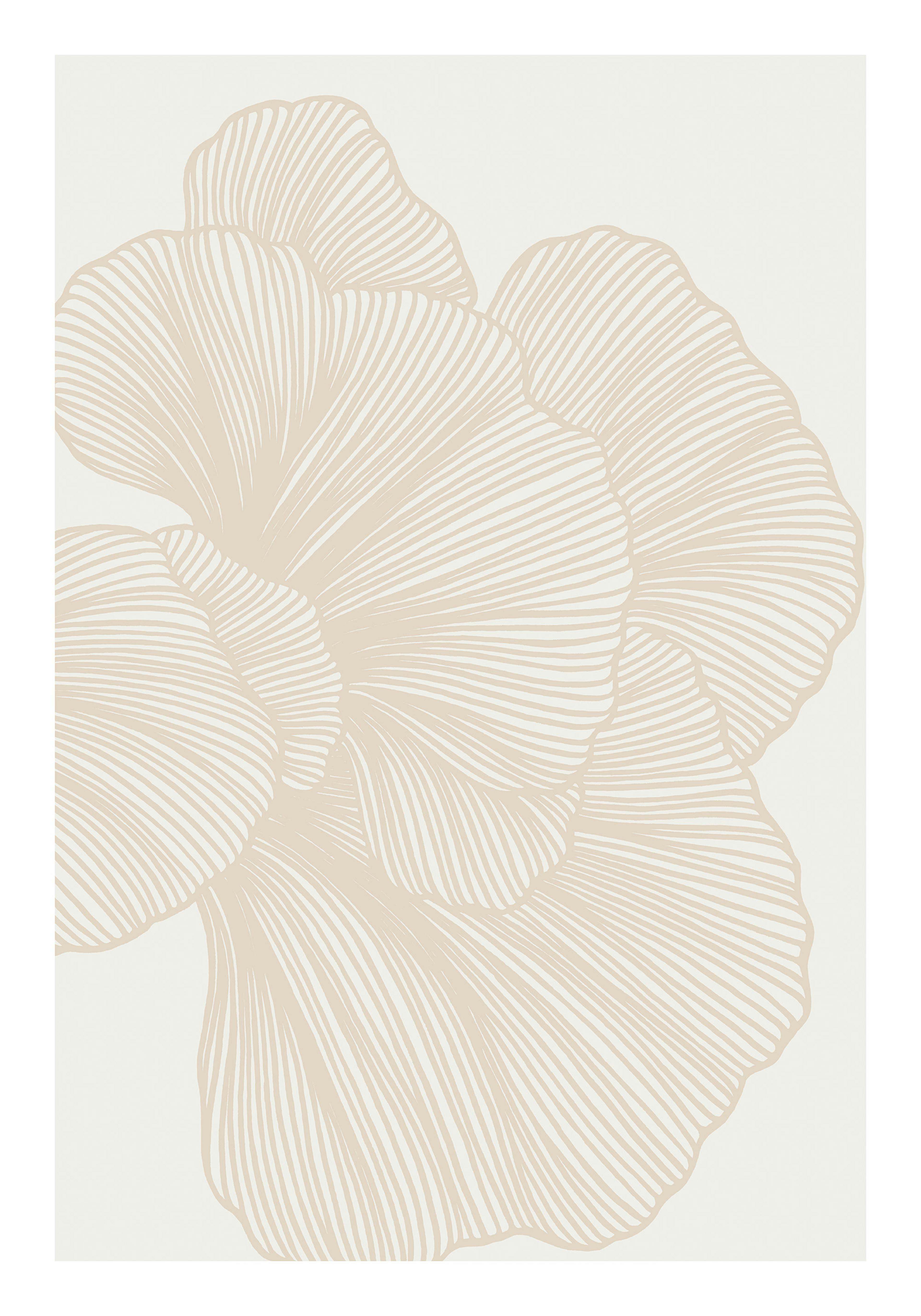 Abstract beige lines form a layered floral pattern on a light background, modern floral poster.