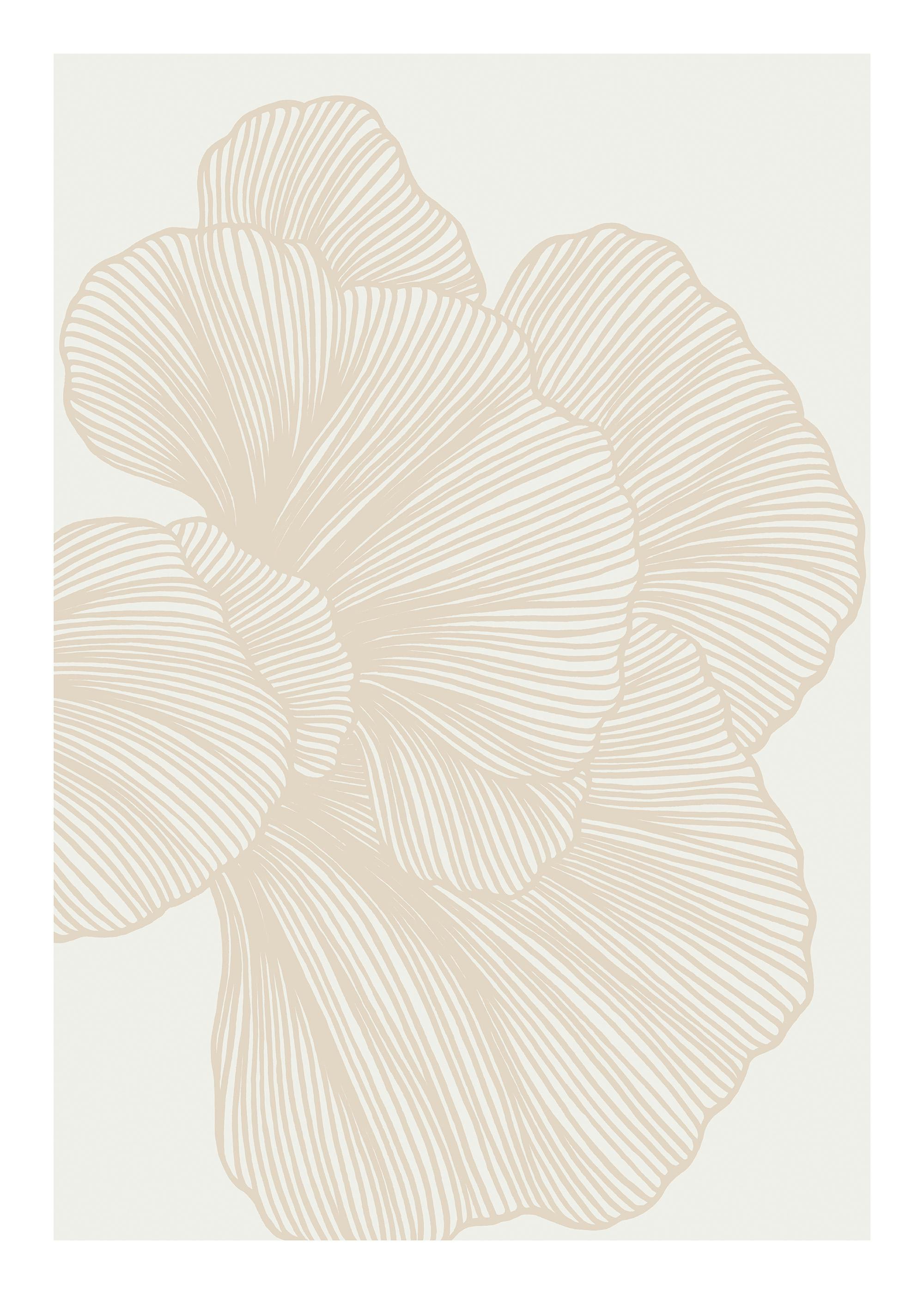 Abstract beige lines form a layered floral pattern on a light background, modern floral poster.