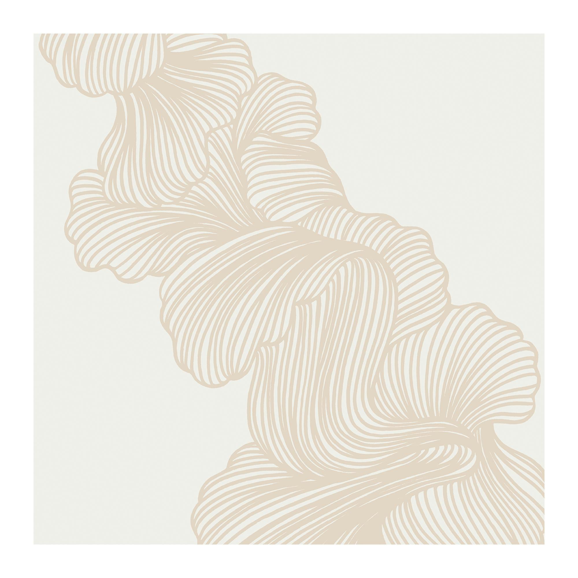 Affiche avec lignes beiges abstraites formant des formes organiques et ondulées, sur fond clair.