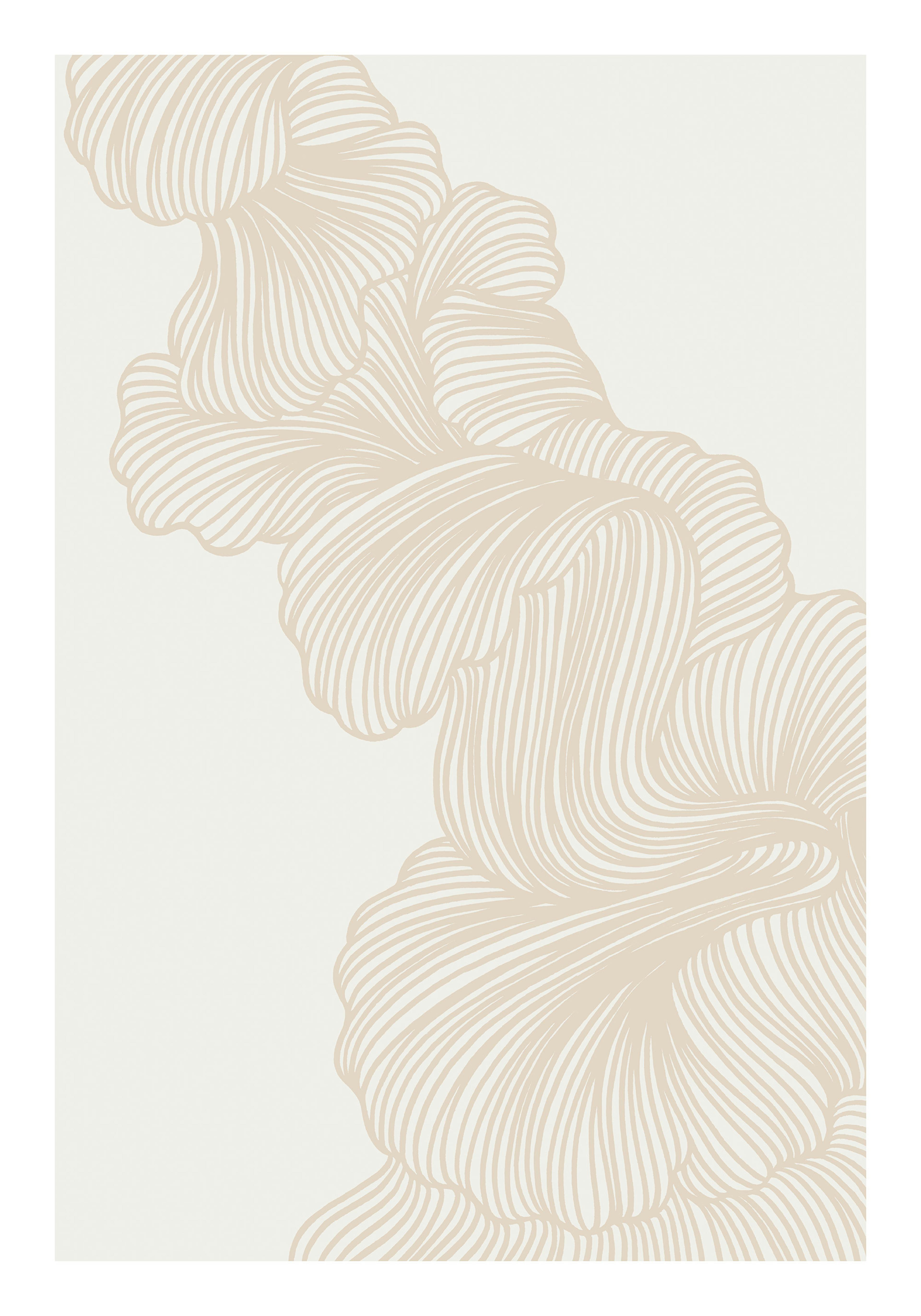 Abstract Lines No3 print, beige organic wavy lines pattern on a white background, modern art poster