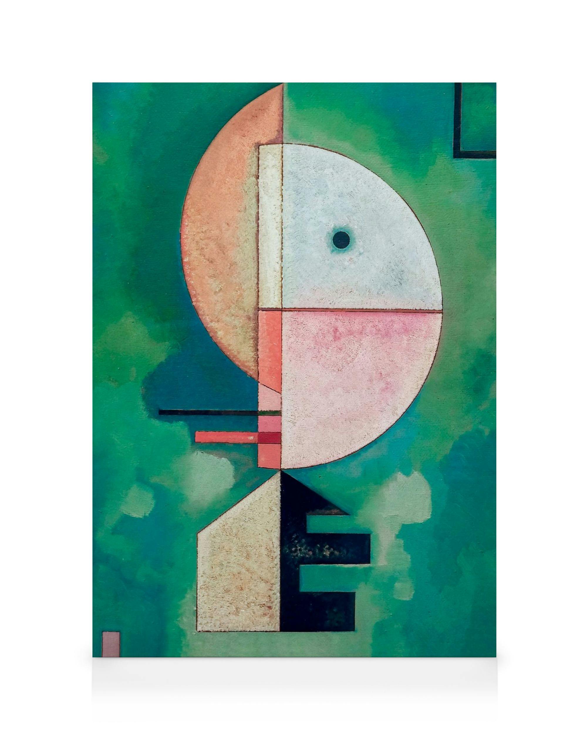 Kandinsky Upward canvas print with geometric shapes, vibrant orange circle with black center on green background.