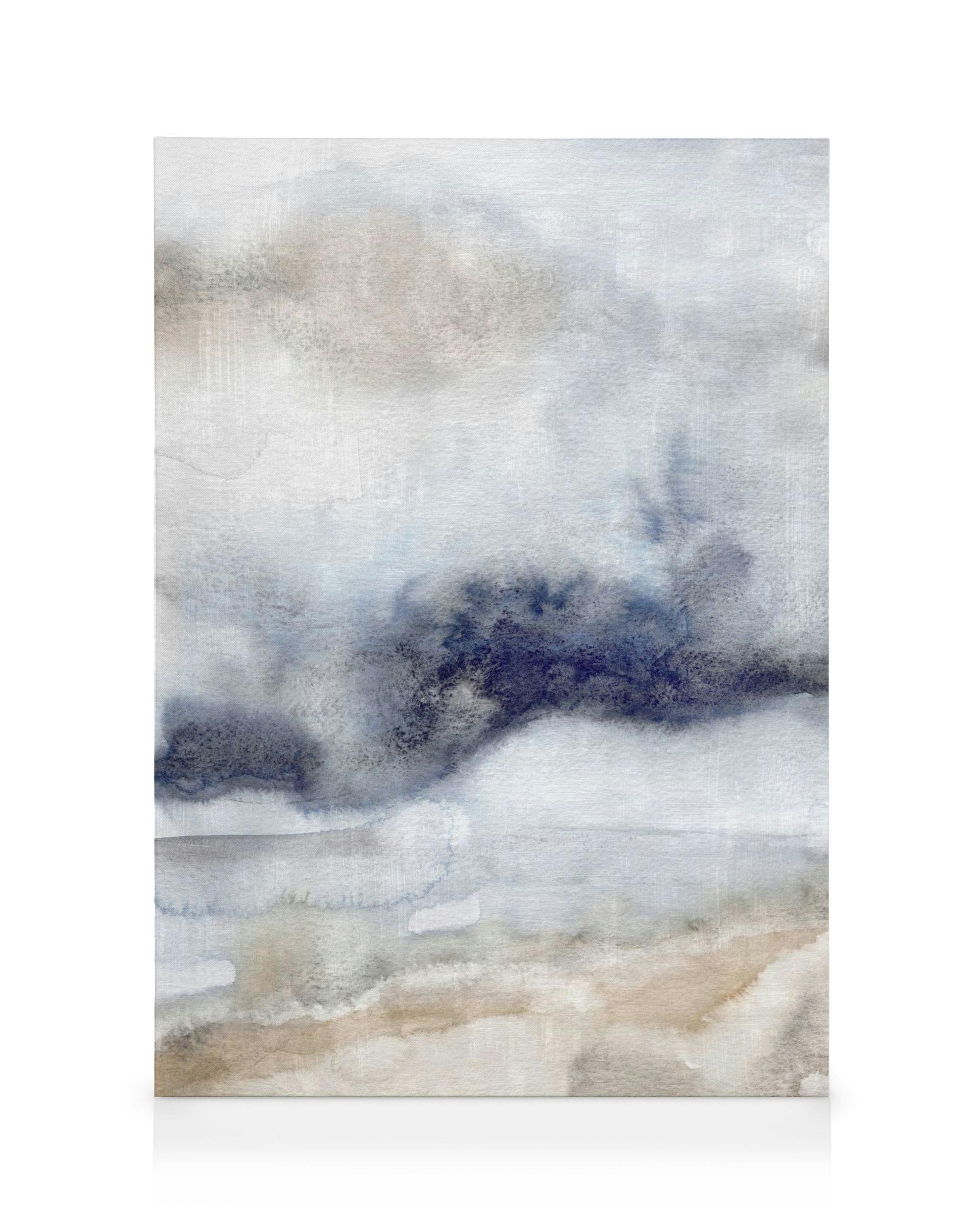 Aquarell-Leinwand, abstraktes Motiv in Grau, Beige und Blau, weiche Farbübergänge