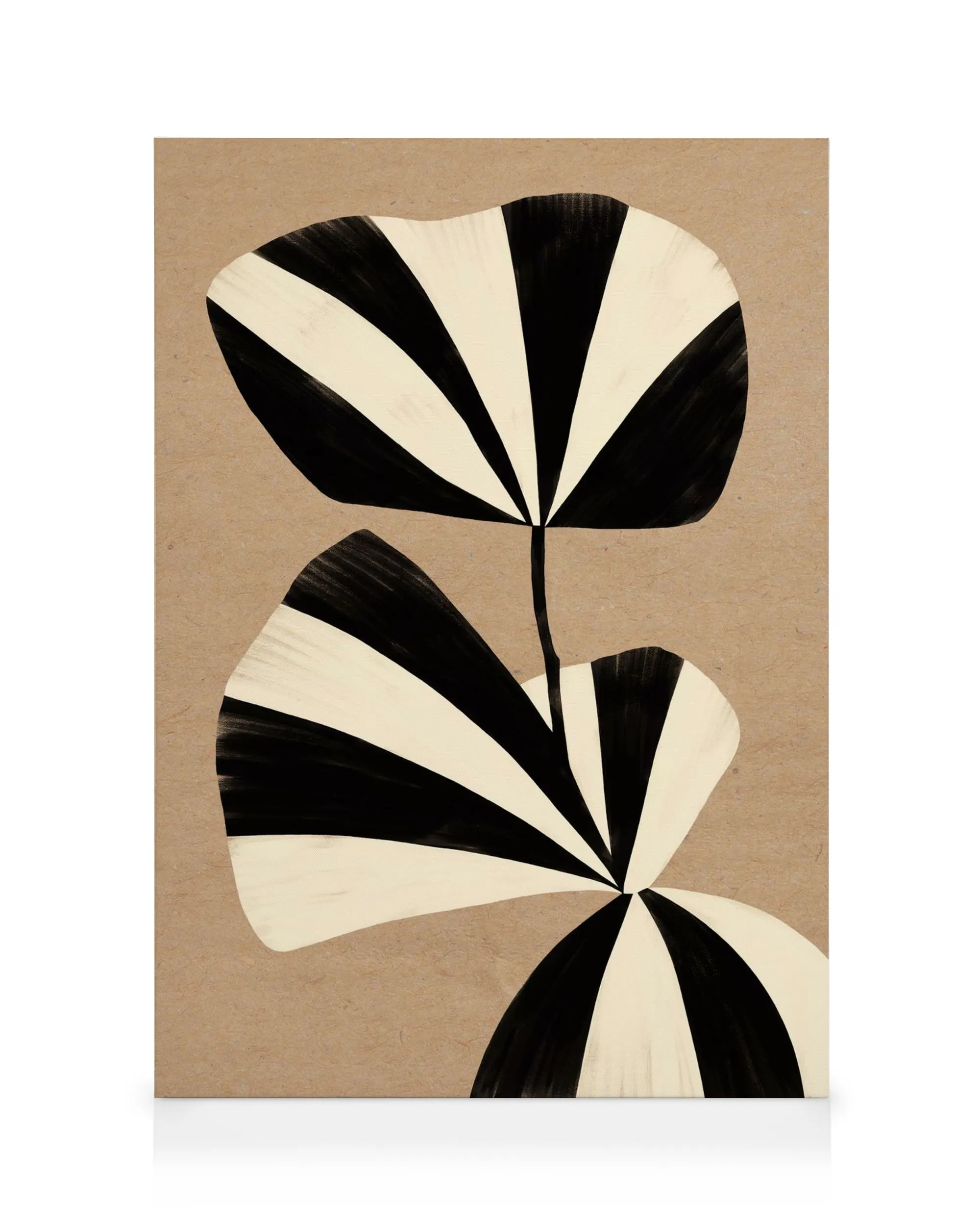 Black and white striped abstract plant illustration on a beige background by Sylvia Takken, modern art canvas print.