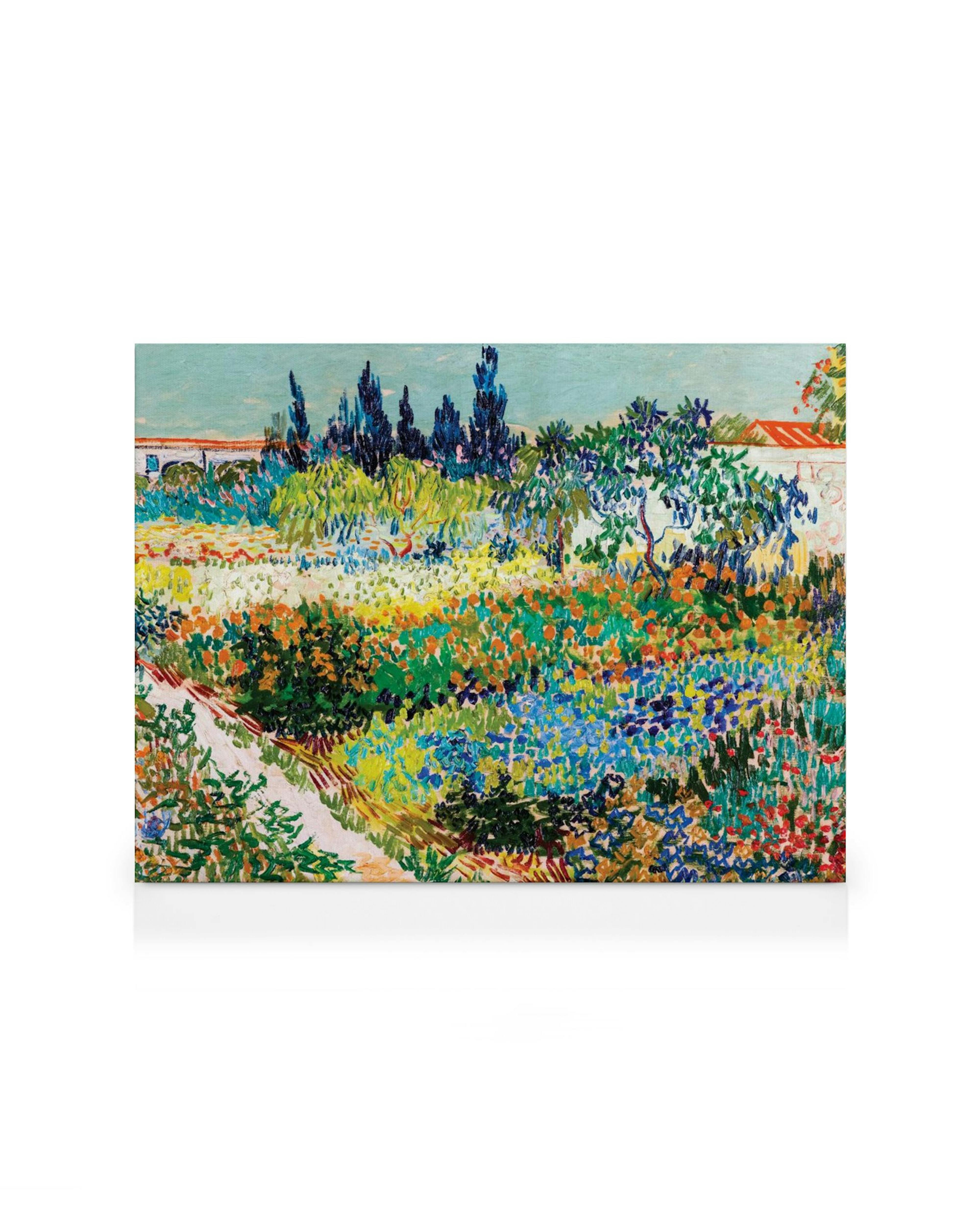 Stampa su tela del Giardino dellOspedale di Saint-Paul, un dipinto di Van Gogh con fiori vivaci e alberi.