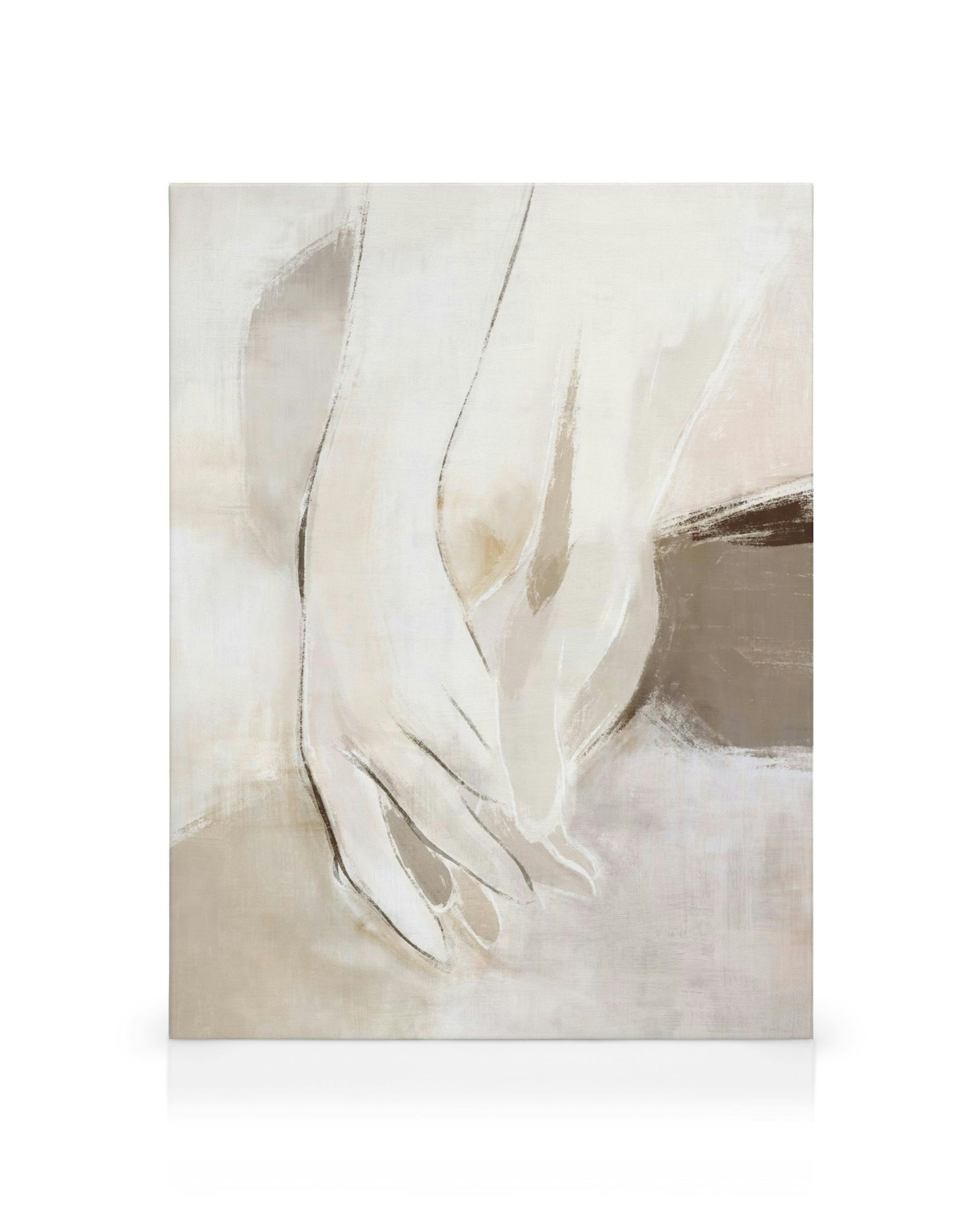 Soft Hands canvas print, with indistinct fingers on a beige background, with white, beige, and brown brushstrokes.