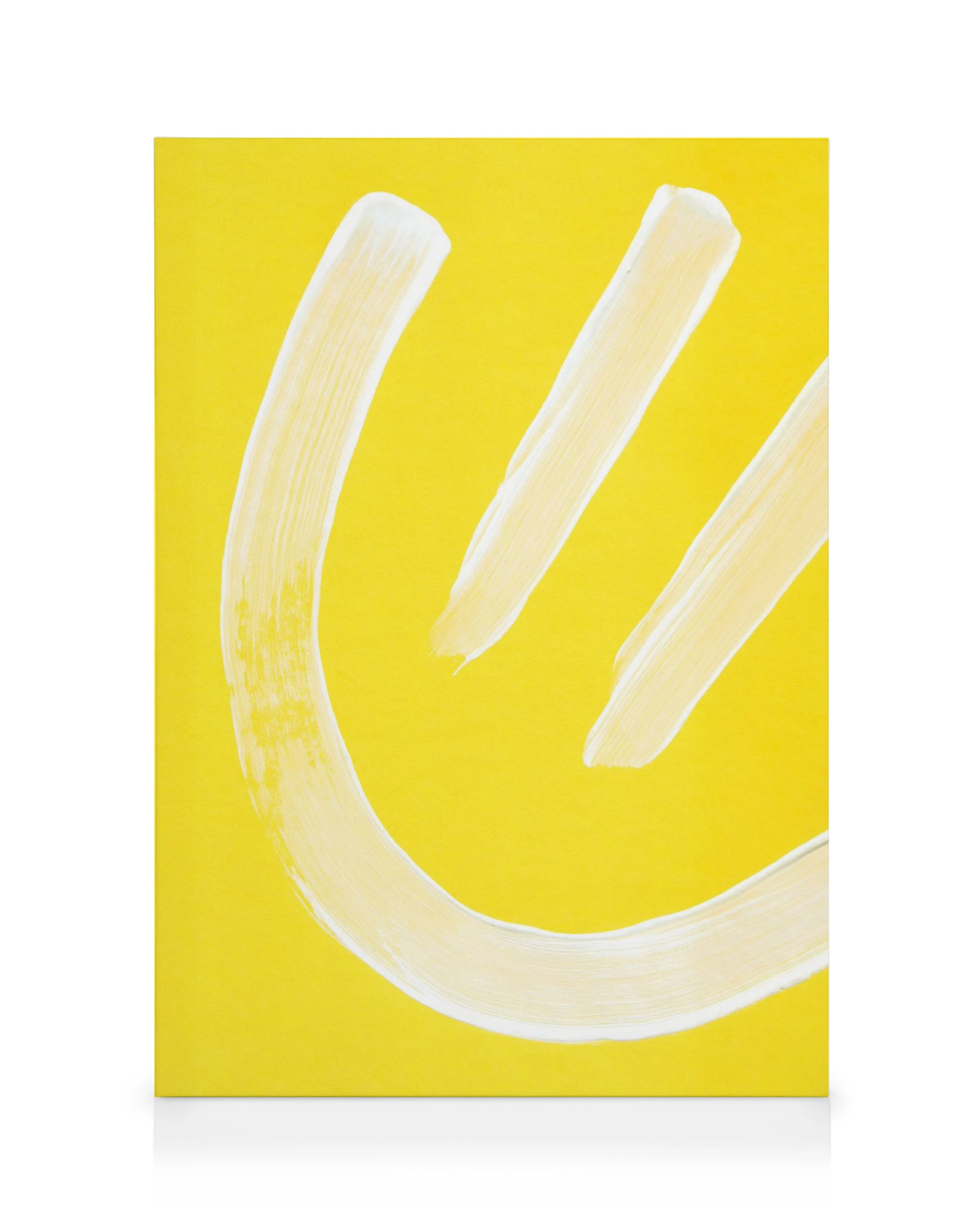 Yellow Smiley Canvas print, a bright yellow canvas featuring a white painted smiley face, a fun accent for any room.
